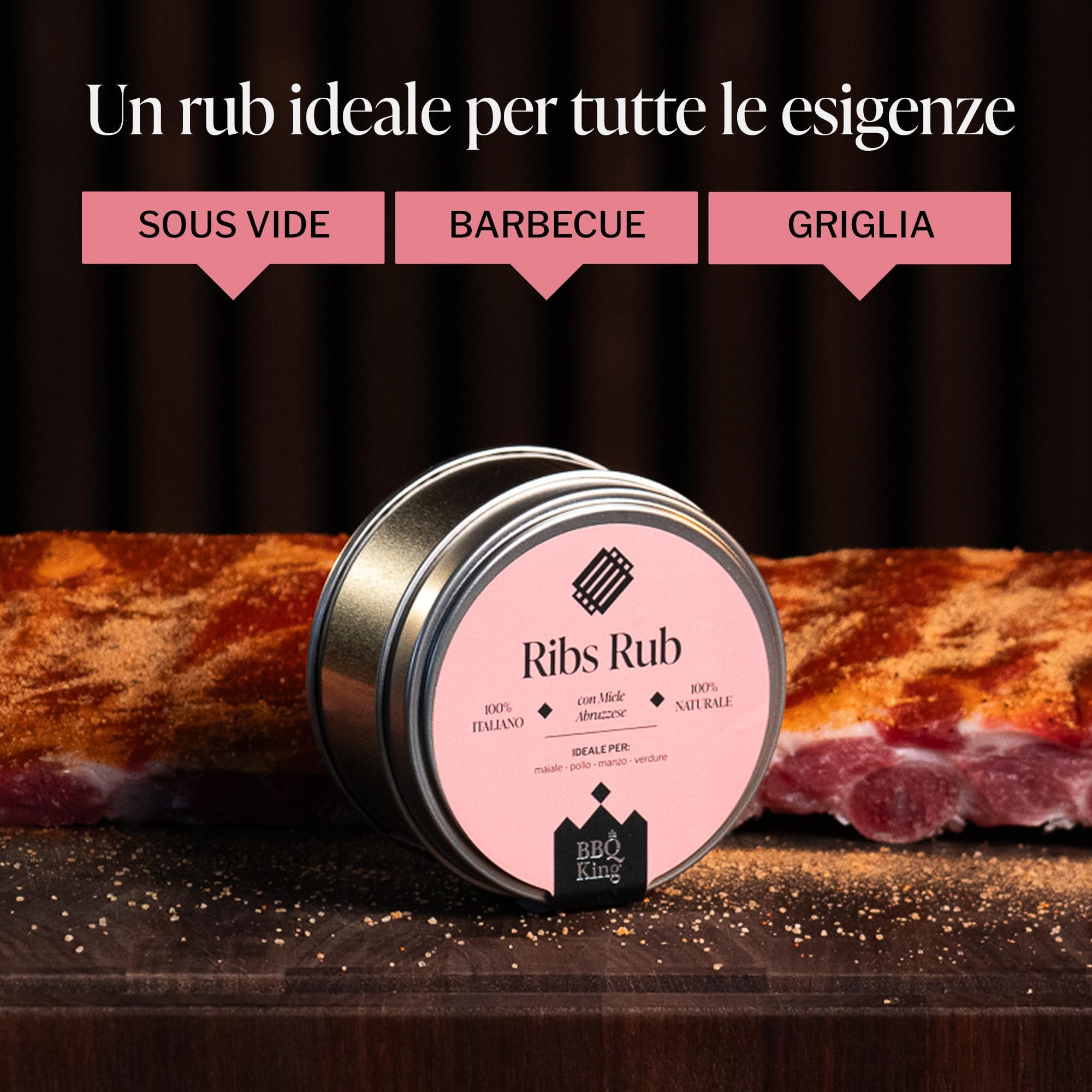 BBQ KING - Christmas Box Rub, Scatola Regalo per Natale, Ottima Idea Regalo, Set Spezie Cucina 100% Made in Italy, Selezione di Spezie BBQ KING + Termometro con Lettura Istantanea