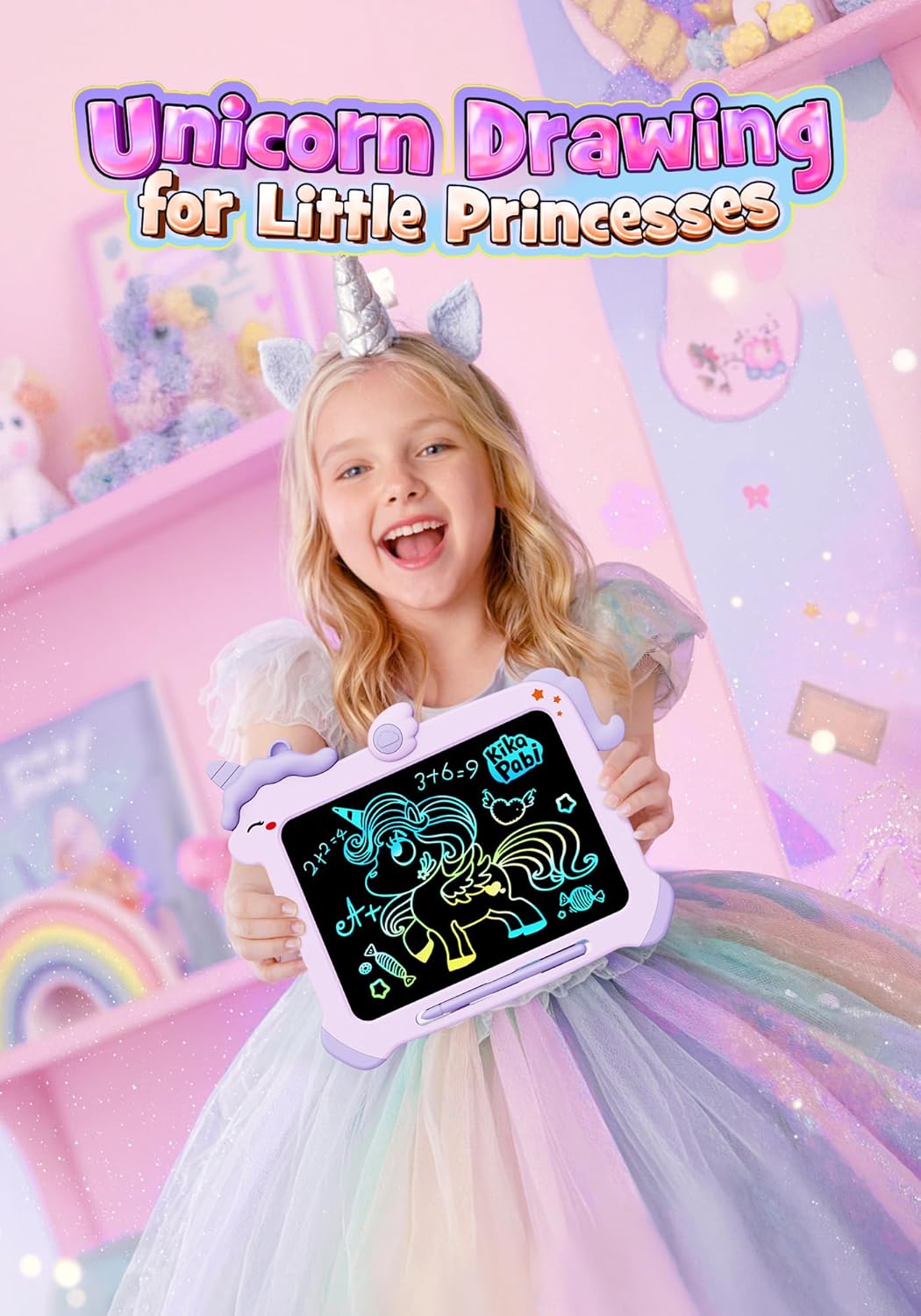 Kikapabi LCD Writing Tablet for Kids, Unicorn Toys Gifts for 3 4 5 6 7 Year Old Girls, Colorful Drawing Doodle Board, Toddler Educational Travel Toys Christmas Birthday Purple - Image 2