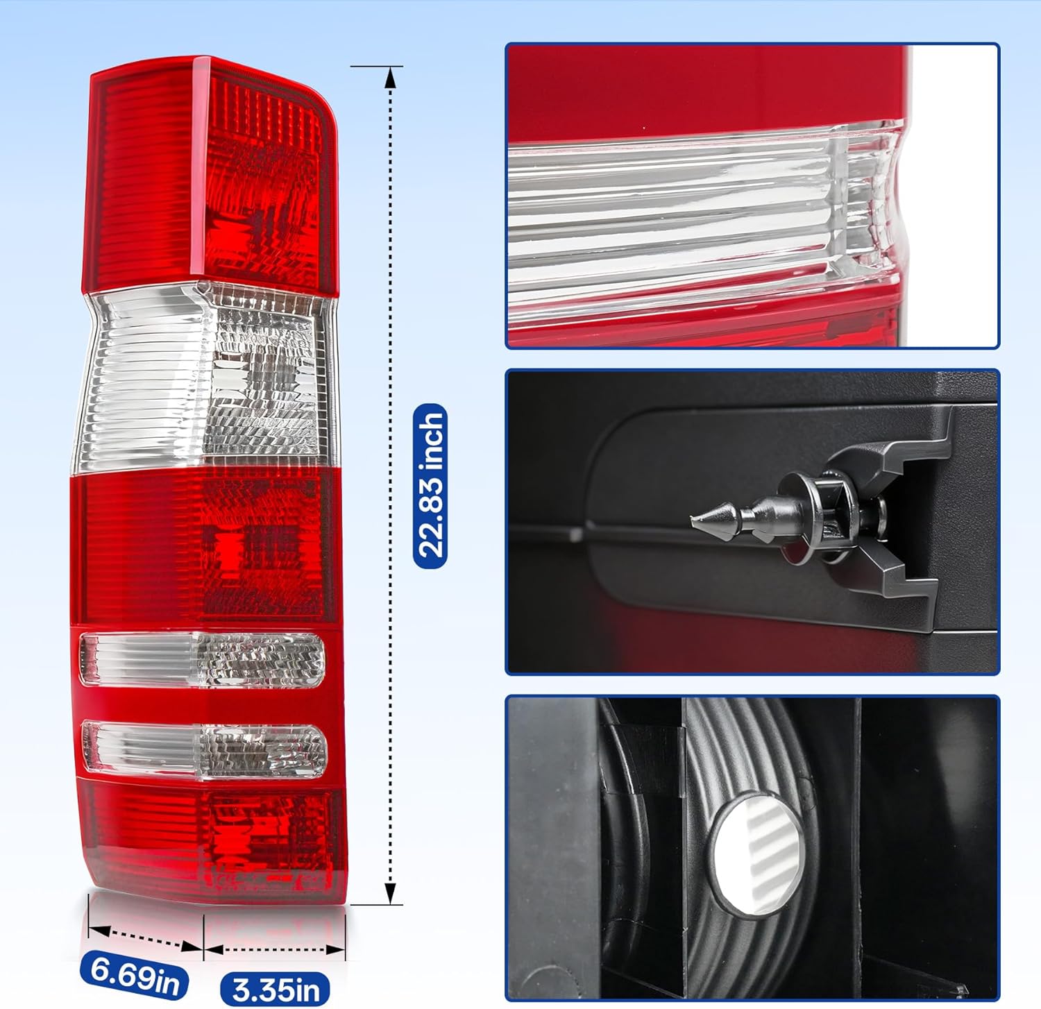 Replacement Driver Side Tail Light Without Circuit for 2007-2018 Mercedes Sprinter Van and 2007-2009 Freightliner Sprinter Van, Taillights, Left Rear Brake Lamp w/o Bulbs