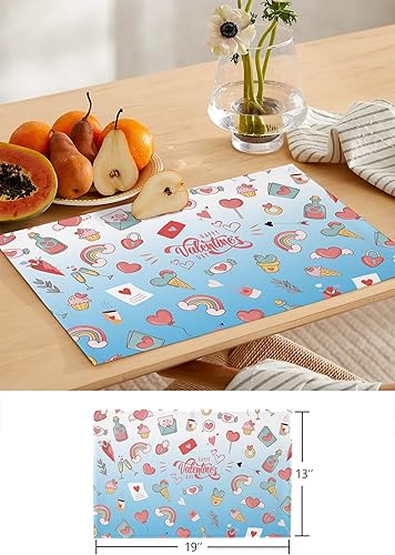 Miniatura 6 de Juego de manteles individuales de San Valentín con camino de mesa a juego de arpillera de algodón y lino 4 manteles individuales  camino de 13 x 90