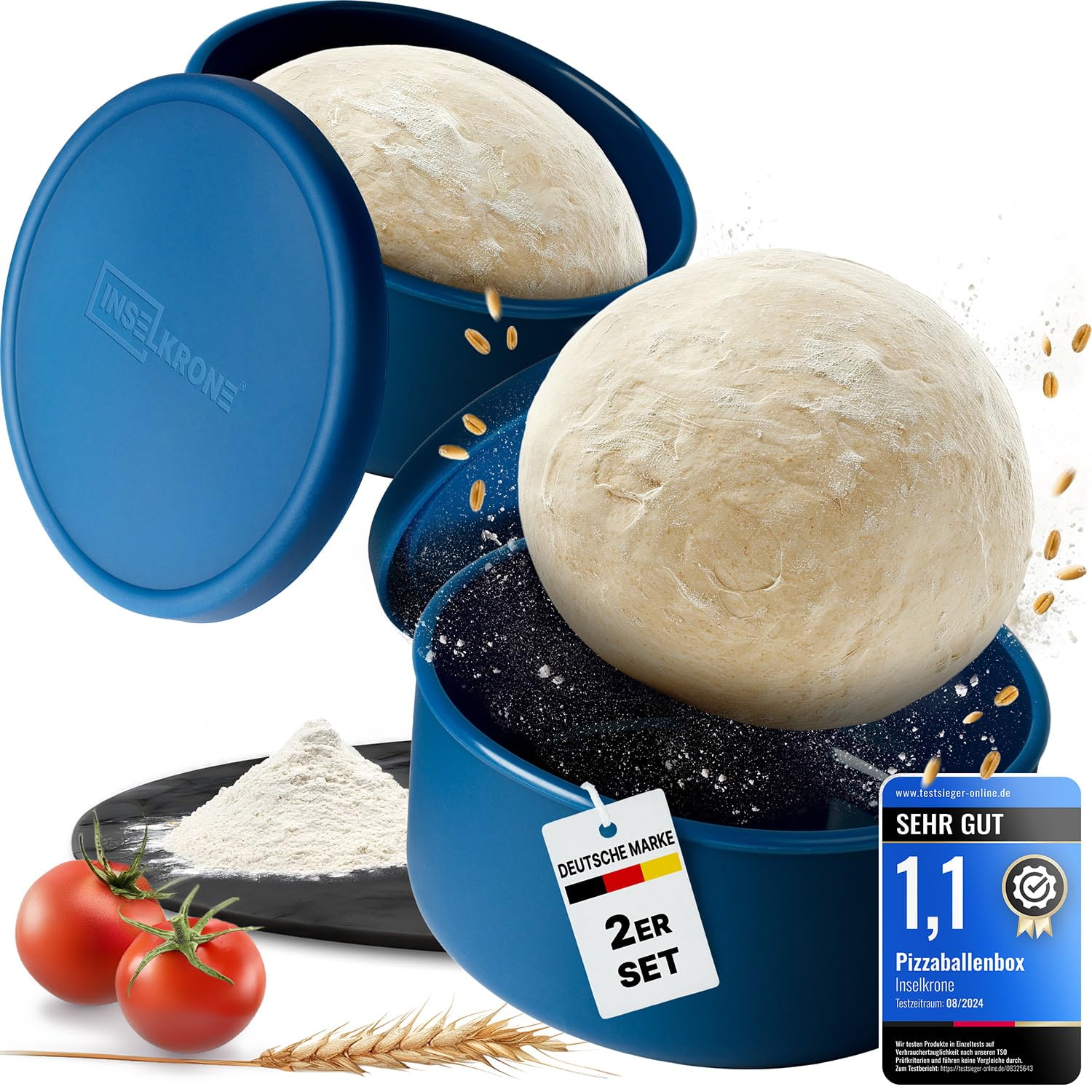 Lot de 2 boîtes à pizza avec couvercle - En silicone flexible - Jusqu'à 350 g - Avec couvercle - Respirantes - Diamètre : 14 cm