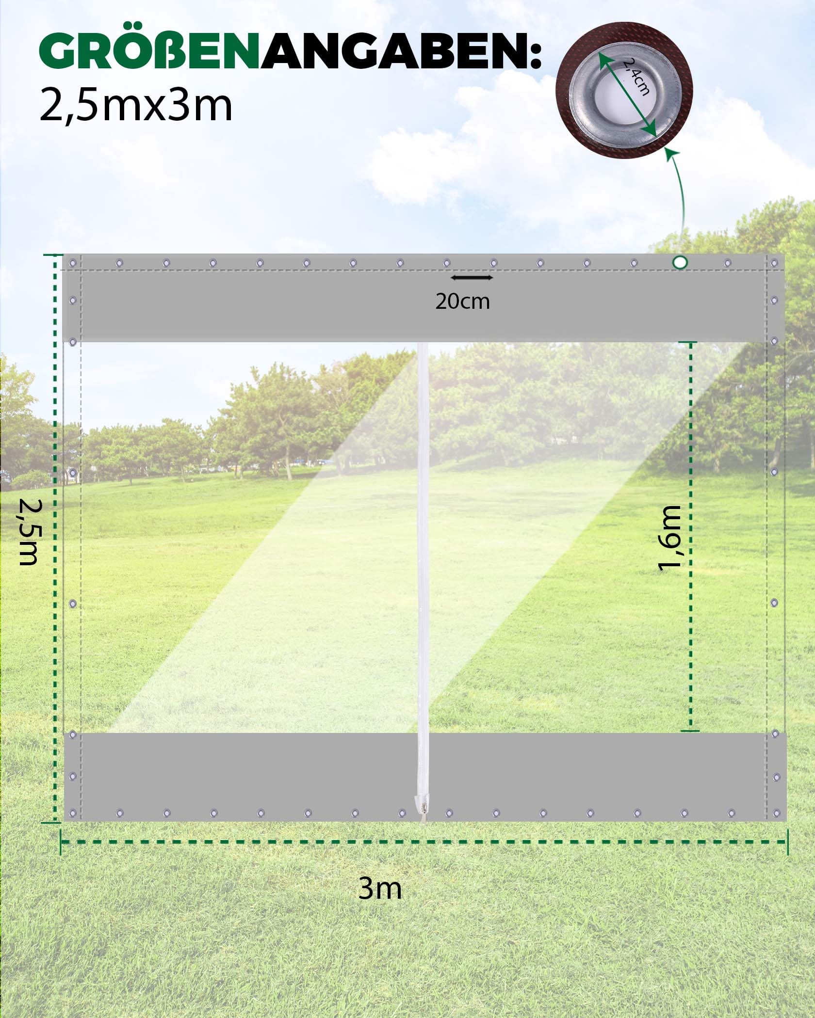 2,5x3m Pavillon Plane mit Reißverschluss 450g/m²