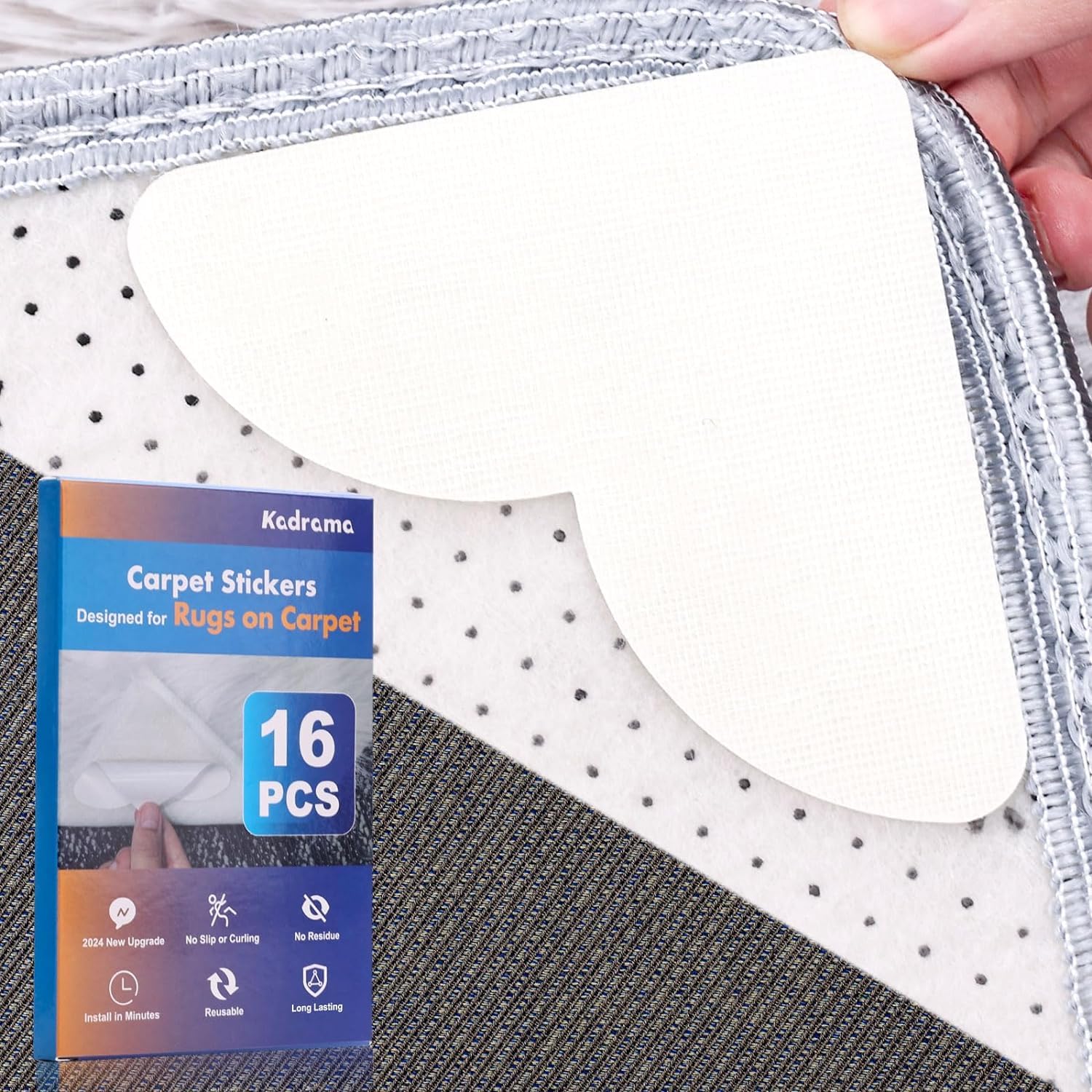 Kadrama 16 Pack Rug Grippers from Rug to Carpet