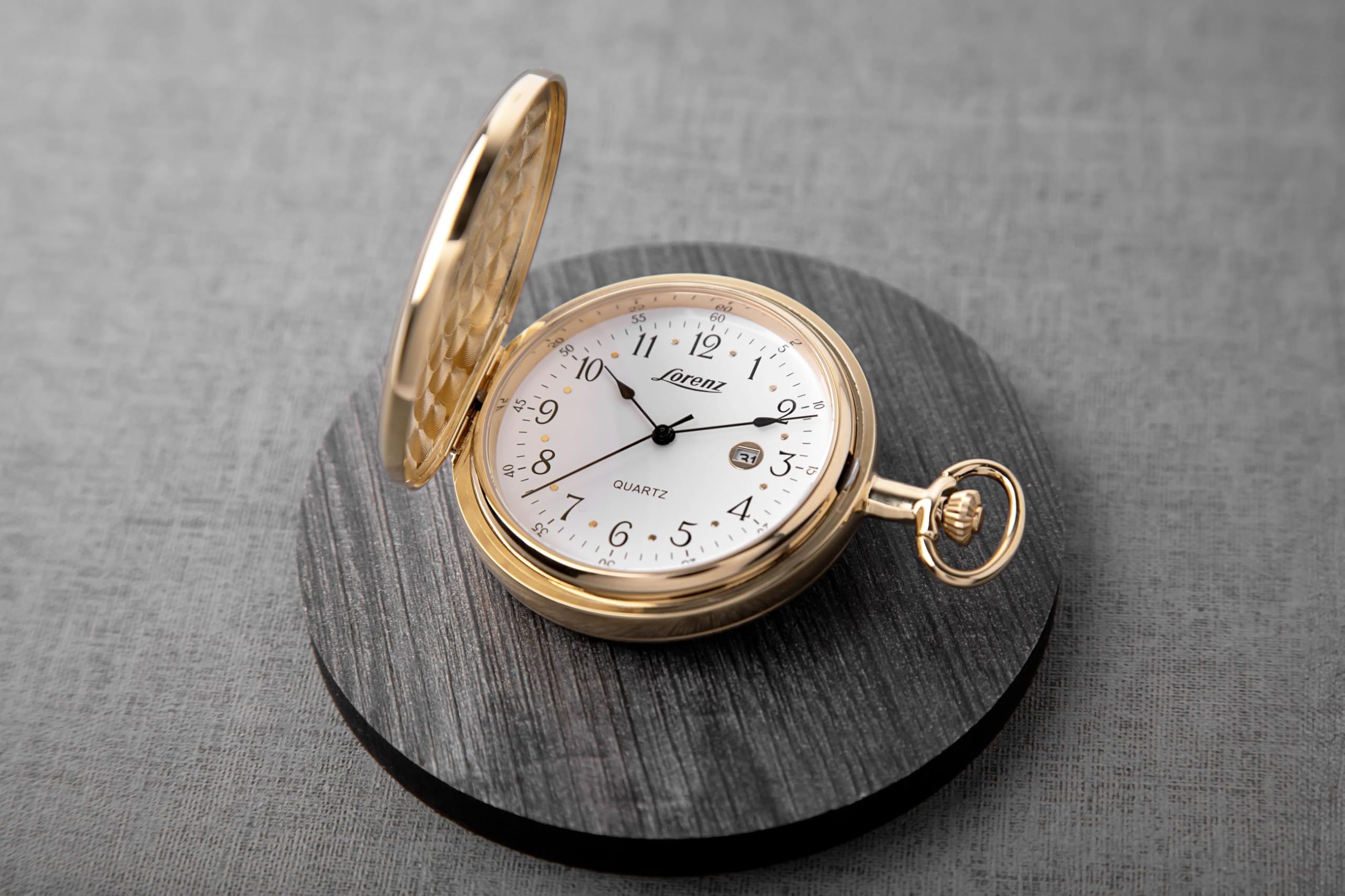 Lorenz Mirror 030270BB - Orologio da taschino al quarzo in acciaio inossidabile - Quadrante con numeri arabi - Inclusa nella confezione stand per appoggio e catena in acciaio