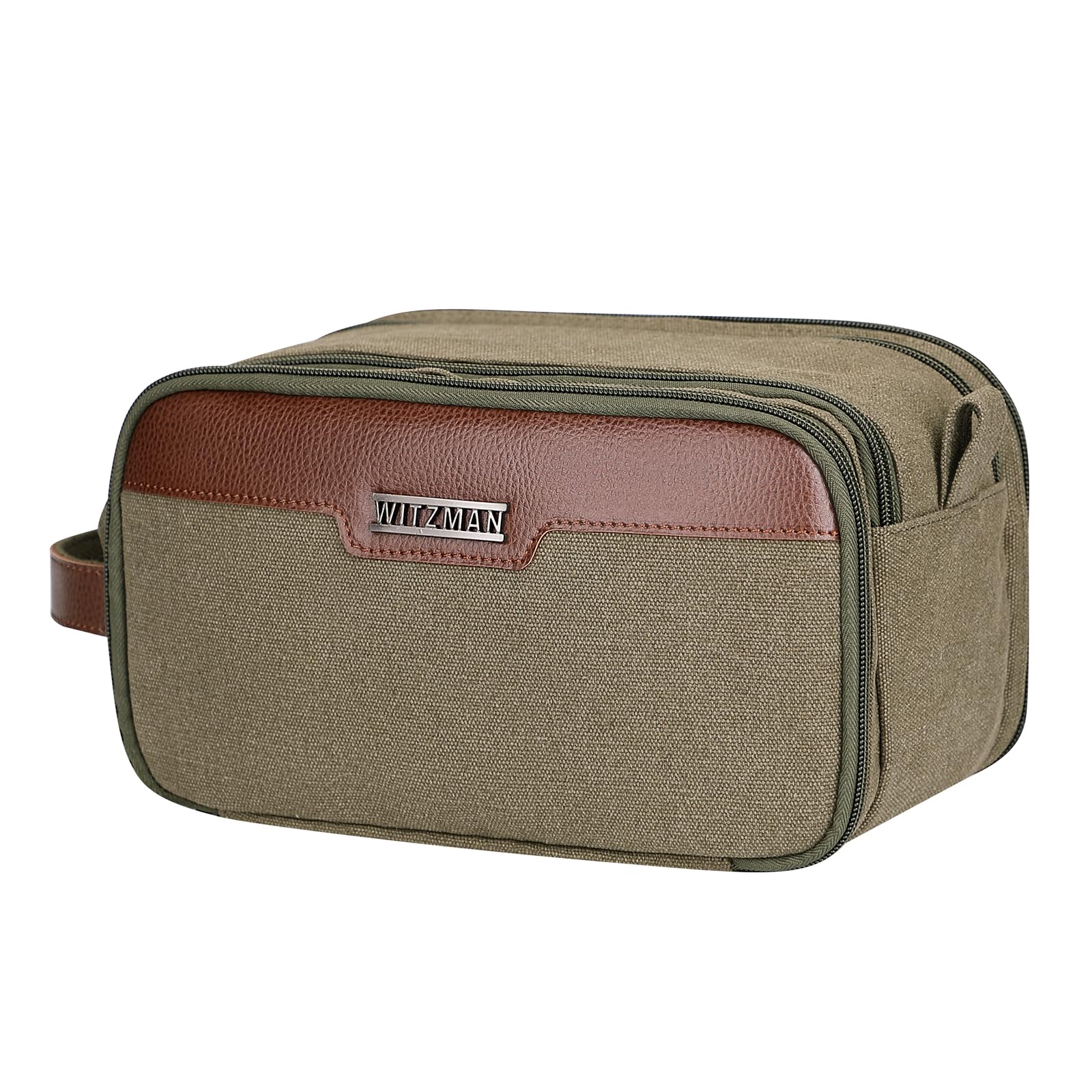 Canvas Toiletry Bag for Men Large Capacity Hanging Dopp kit for Men Leather Toiletries Water-Resistant Bathroom Bag(A8002 Army Green)-image-26