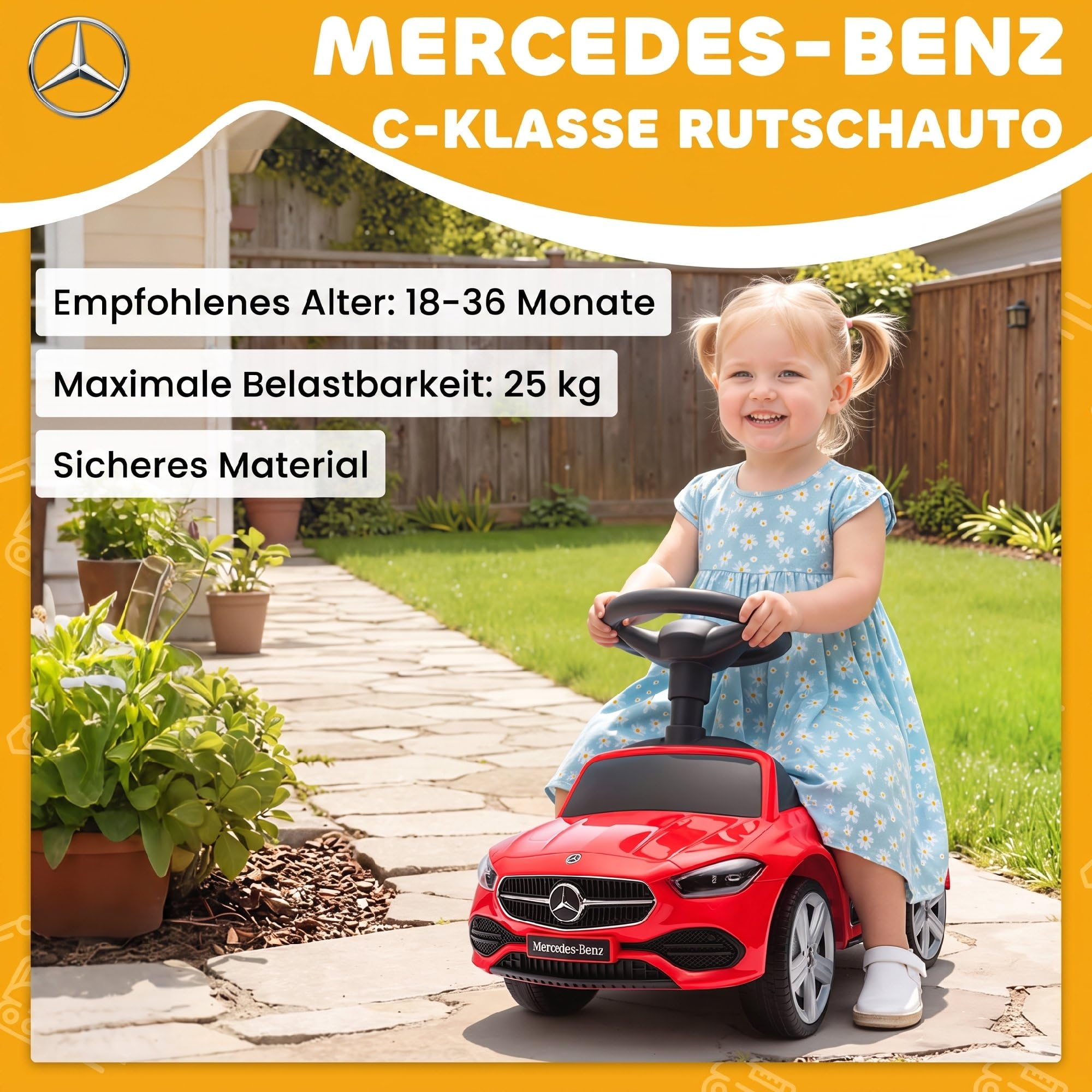 AIYAPLAY Mercedes-Benz C-Class auto jezdne dla dzieci 18-36 mies. Czerwony