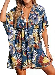 Abito da Spiaggia Donna Mare Copricostume Donna Mare Midi Vestito Copri Costume Verano Cover Up Beach Casual Abito con Coulisse Estate