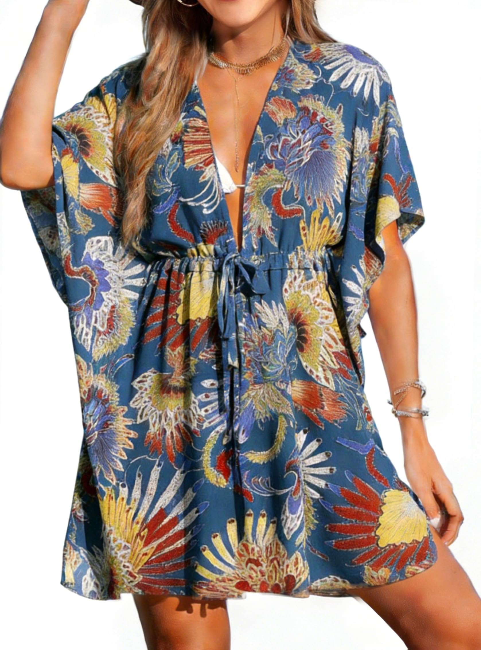 Abito da Spiaggia Donna Mare Copricostume Donna Mare Midi Vestito Copri Costume Verano Cover Up Beach Casual Abito con Coulisse Estate
