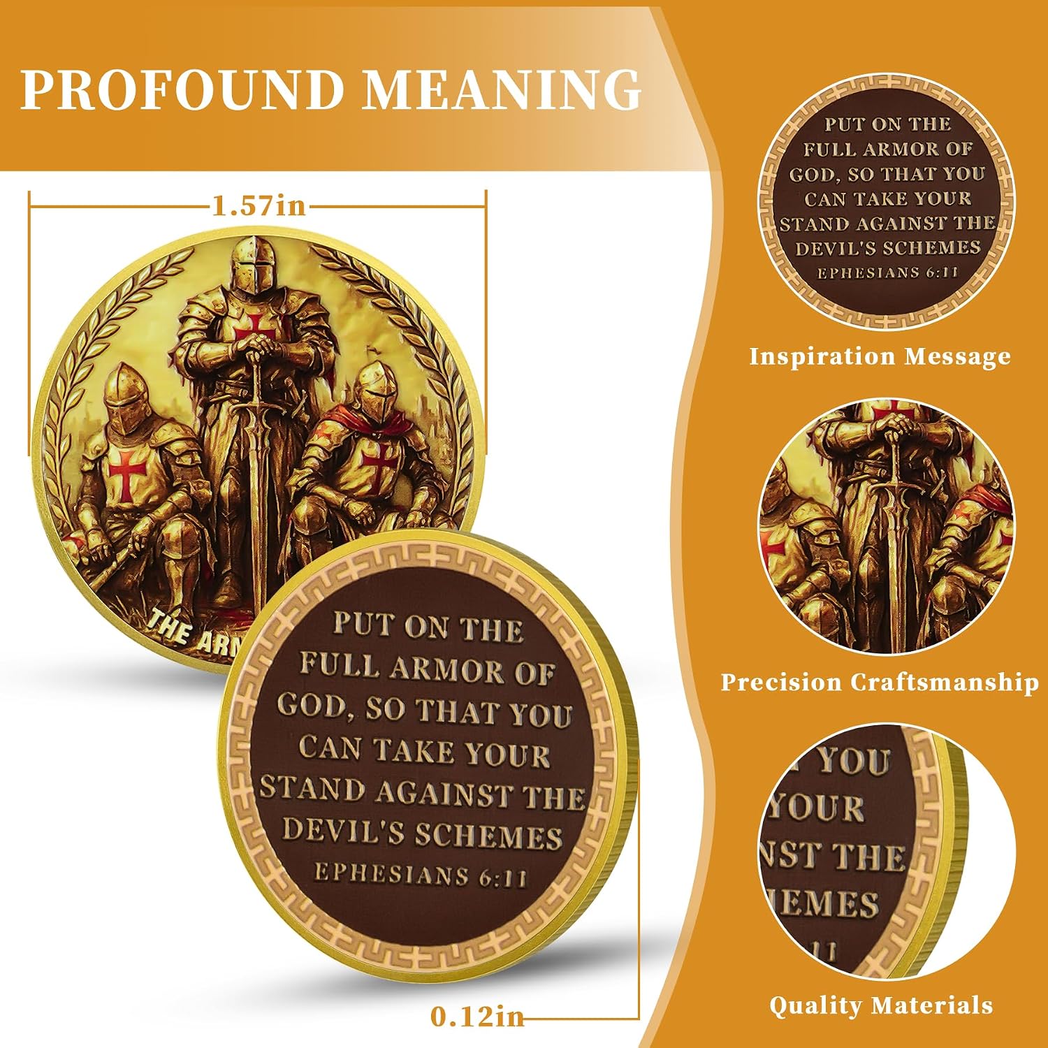 Knights Templar Christian Challenge Coin, Armor of Faith Challenge Coins, Inspirational Religious Gifts for Women & Men Faith-Based Commemorative Token Spiritual Warrior Religious Medallion