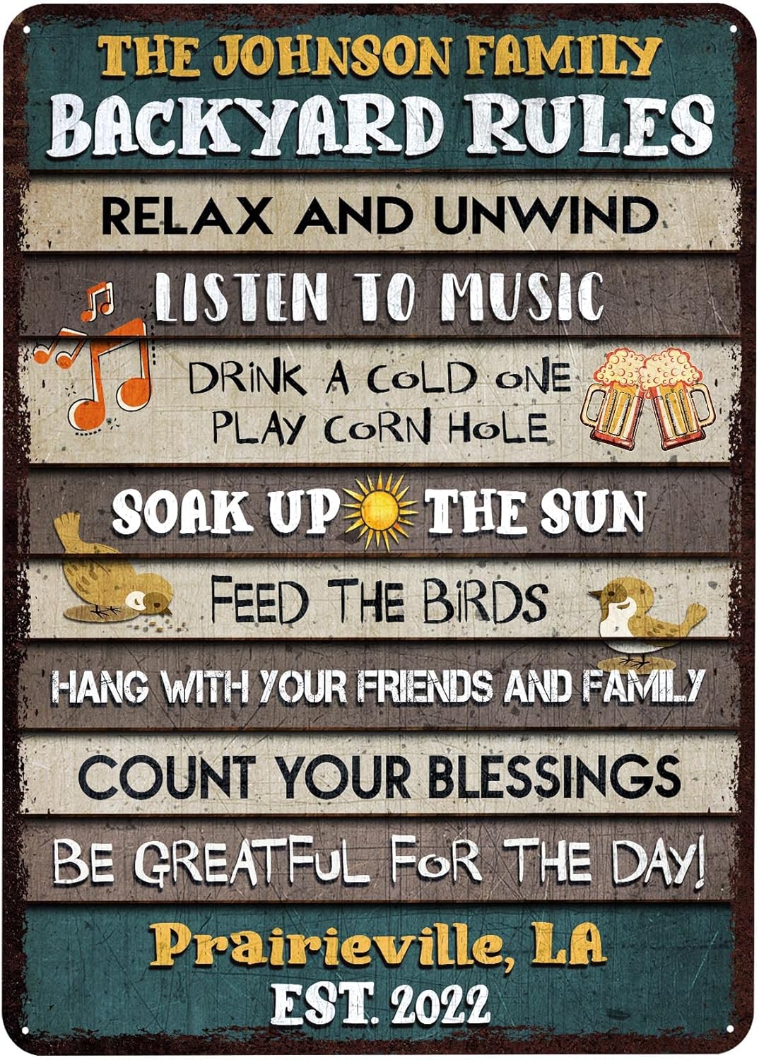 V Vibepy All Over Printed, Backyard Rules Metal Sign 8x12", 12x18", 16x24", Backyard Sign, Porch Patio Decorations