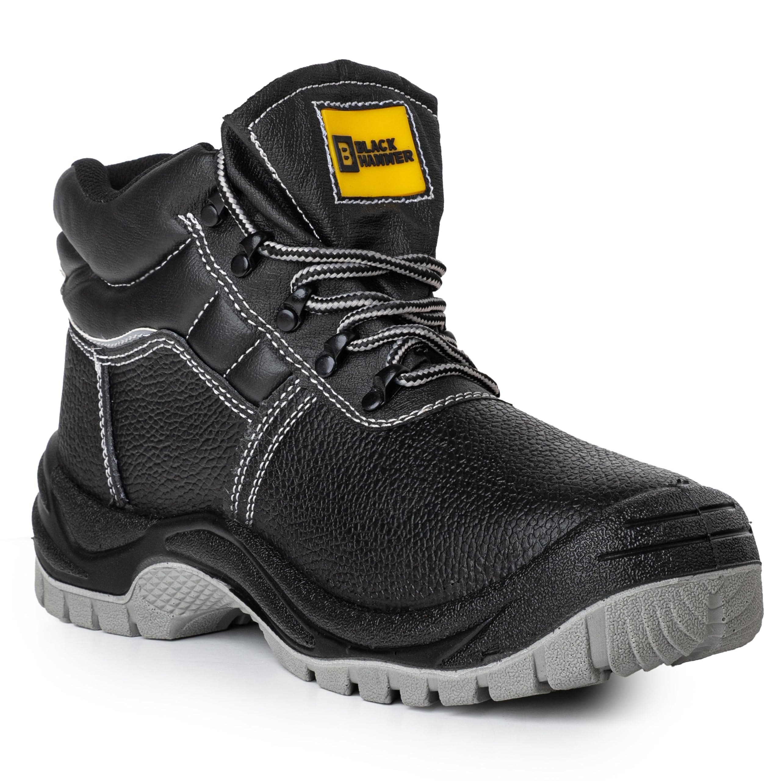 BLACK HAMMER Botas Seguridad para Hombre Piel lisa Antideslizante Repelente al Agua con Puntera de Acero y Entresuela de Acero Cómodo y Robusto Zapatos de Trabajo para Exterior S3 SRC 1300