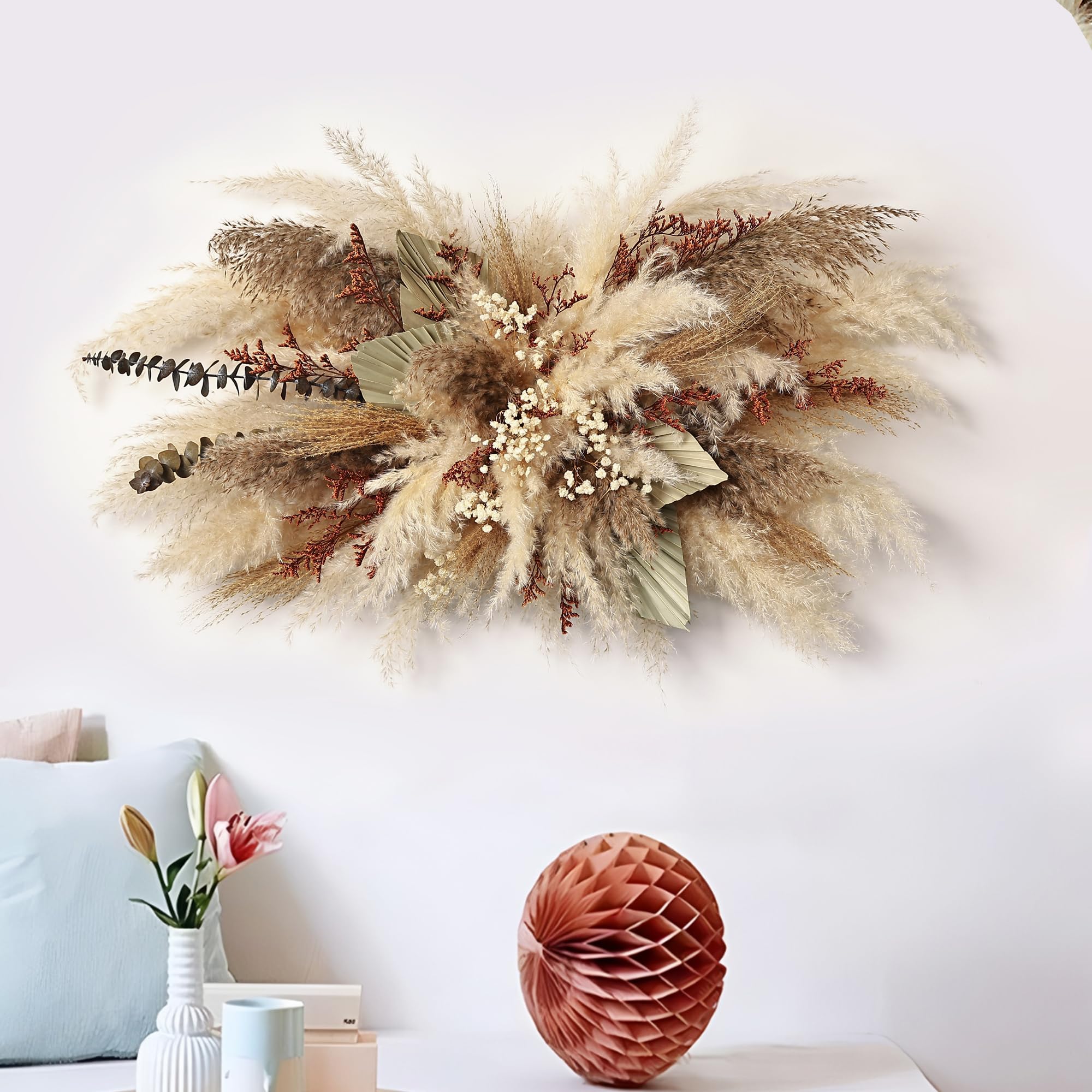 1 guirlande d'herbe de la pampa séchée bohème – Décoration murale florale neutre pour chambre d'enfant, cérémonie de mariage ou décoration d'intérieur rustique (grâce terre)