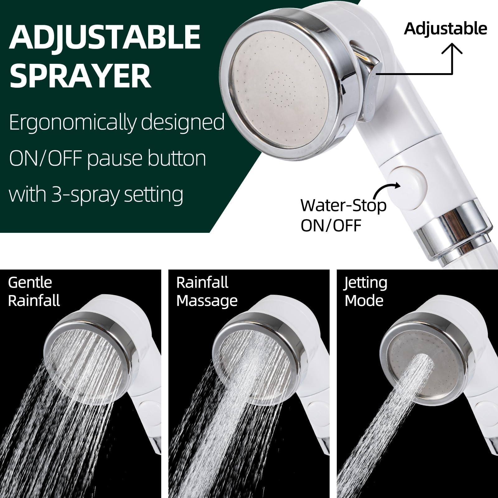 Douche de camping, pompe de douche portable alimentée par batterie rechargeable avec lumière LED, douche portable pour camping, randonnée, voyage et plage