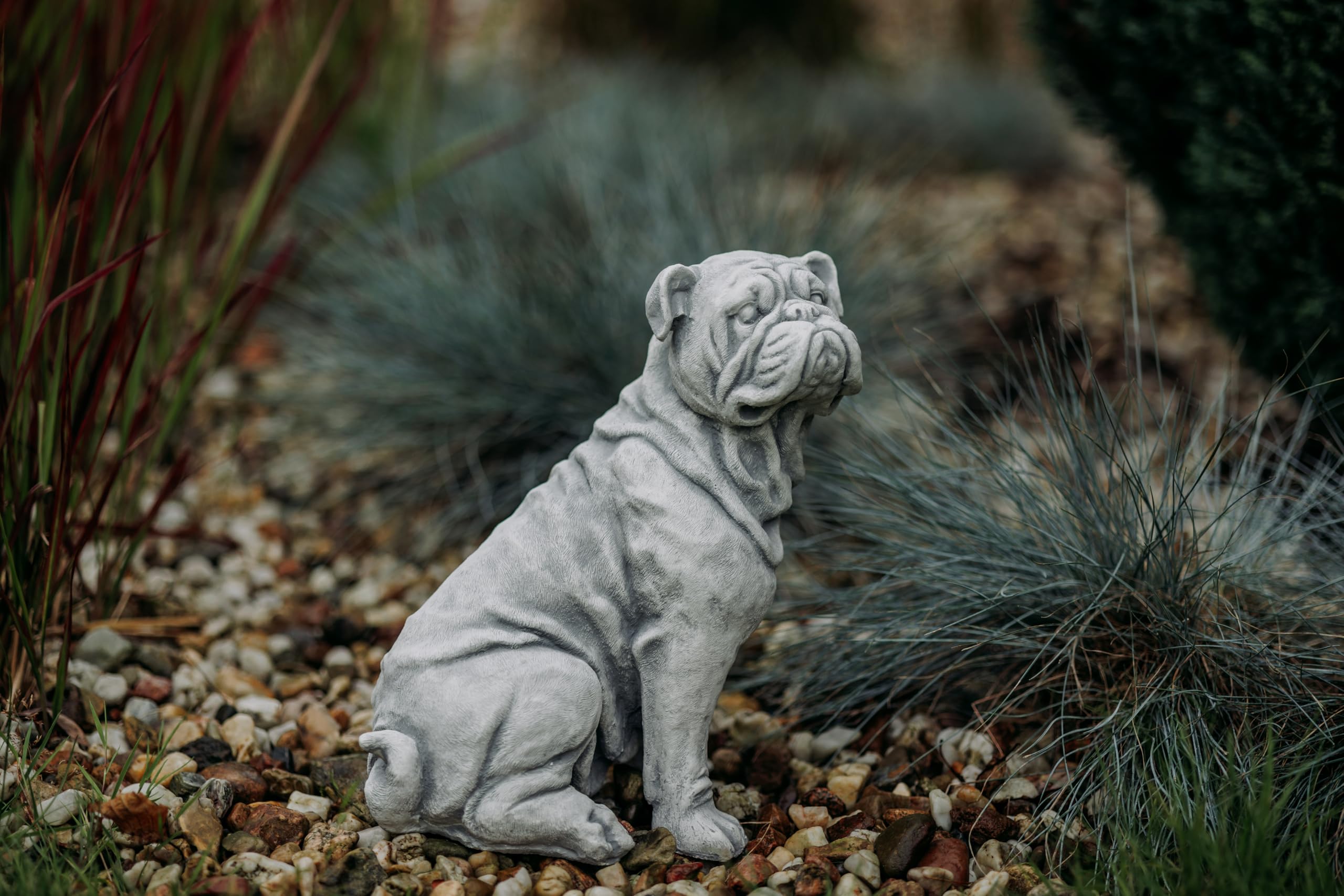 gartendekoparadies.de Bulldog inglese pietra pietra H 32 cm 10 kg grigio antigelo in gres per esterni