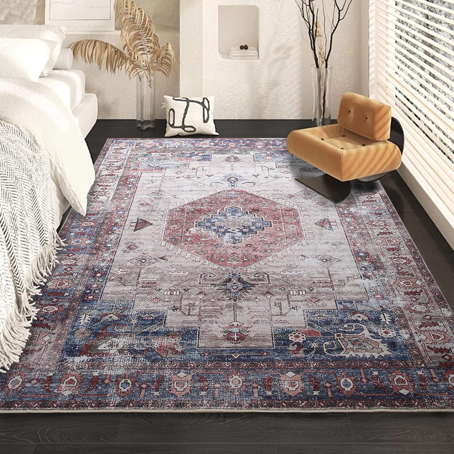 Yancorp 5'x7' Area Rug for Living Room Non Slip Washable Indoor Carpet Abstract Soft Fluffy Pile Large Rug with Medium Shaggy for Bedroom, Living Room, Dining Room, Home Office,Retro