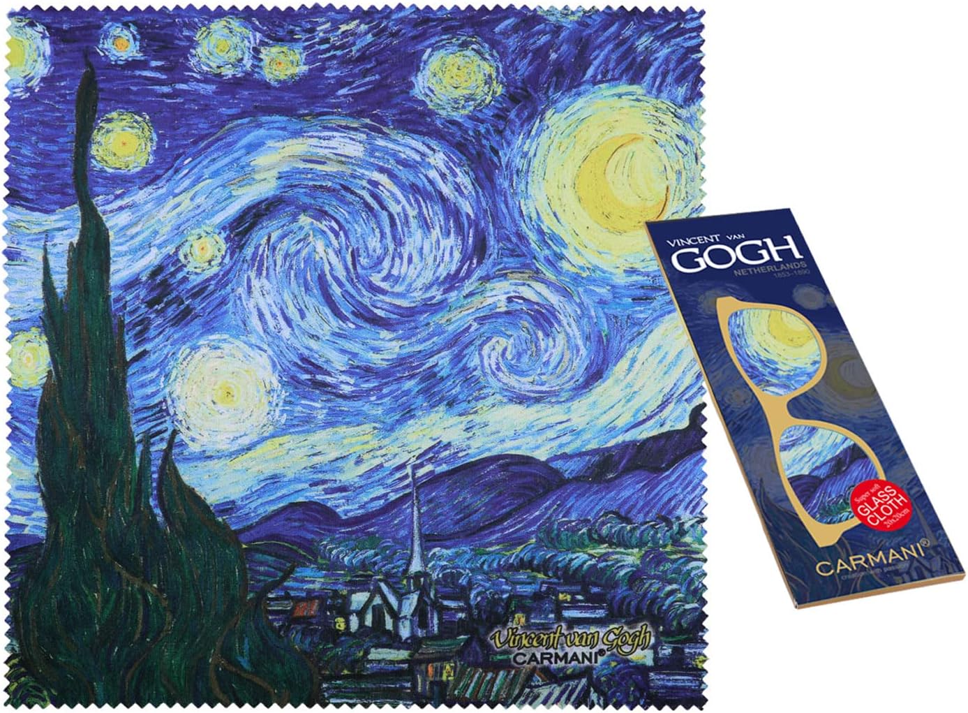 Carmani - Premium Microfiber Cleaning Cloths for Lens, Eyeglasses, Screens, Tablets, Glasses Printed with Vincent Van Gogh The Starry Night