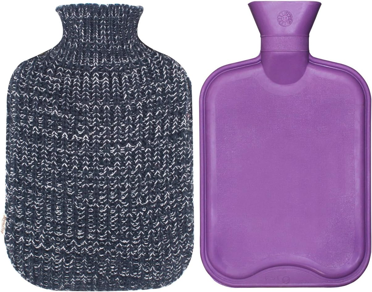 Premium Classic Rubber Hot Water Bottle and Blending Knit Cover with Pom Pom Decor, for Pain Relief and Comfort, 2 Liter : Health & Household