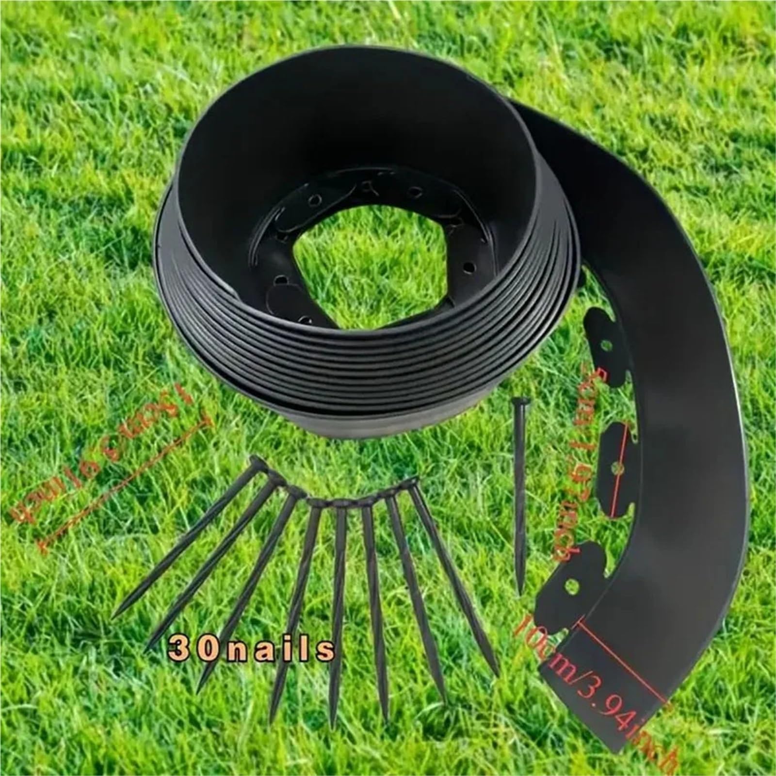 Bordura de Jardín de Plástico Garden Edging Kit, Landscape Barrier with Spikes for Grass and Stone Separation, 2 Inch Tall Paving Edge(Black 10 Meters)