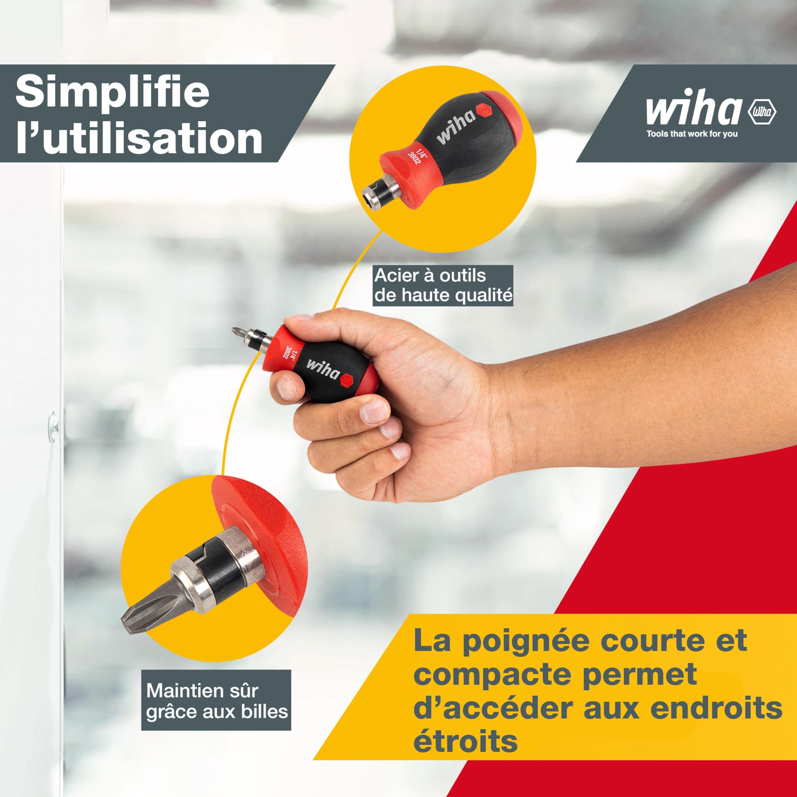 Tournevis Stubby Wiha avec chargeur de douilles en lot de 7 doubles (43613)