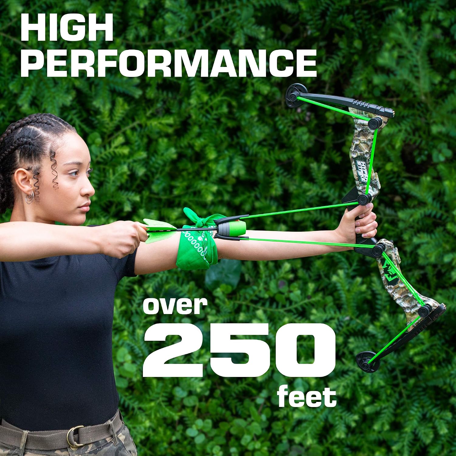 Zing Hyperstrike Bow and foam Arrows, Green Camo, with Incredible range of Up to 250 ft. Great for long range outdoor play with friends and family.