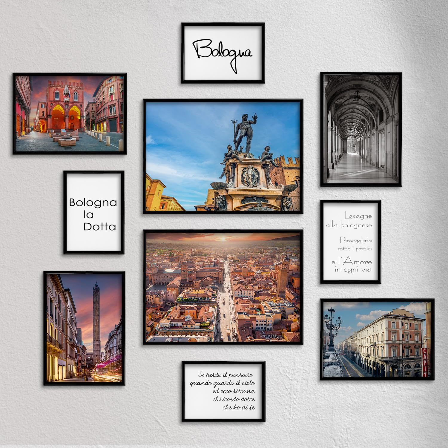 Giallobus - Set 10 poster da parete - Raccolta città Bologna - Carta Patinata - | 2 x A3 42x30cm | 4 x A4 30x21cm | 4 x A5 21x15cm | - SENZA CORNICI - Stampe moderne soggiorno