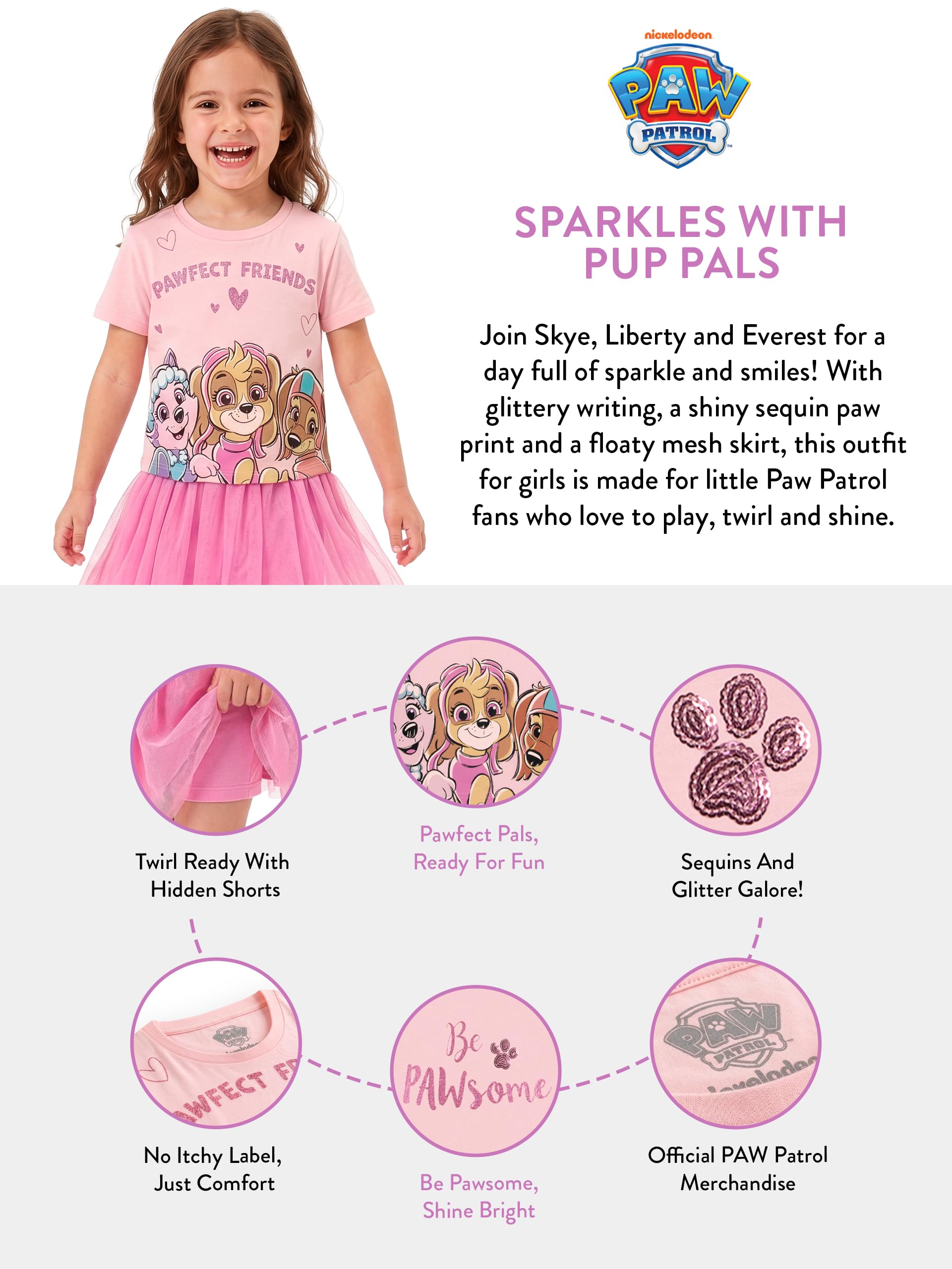 Paw Patrol T Shirt Bambina e Gonna Tutu, Completo 2 Pezzi Skye, Liberty ed Everest, Abbigliamento Bambina Estate