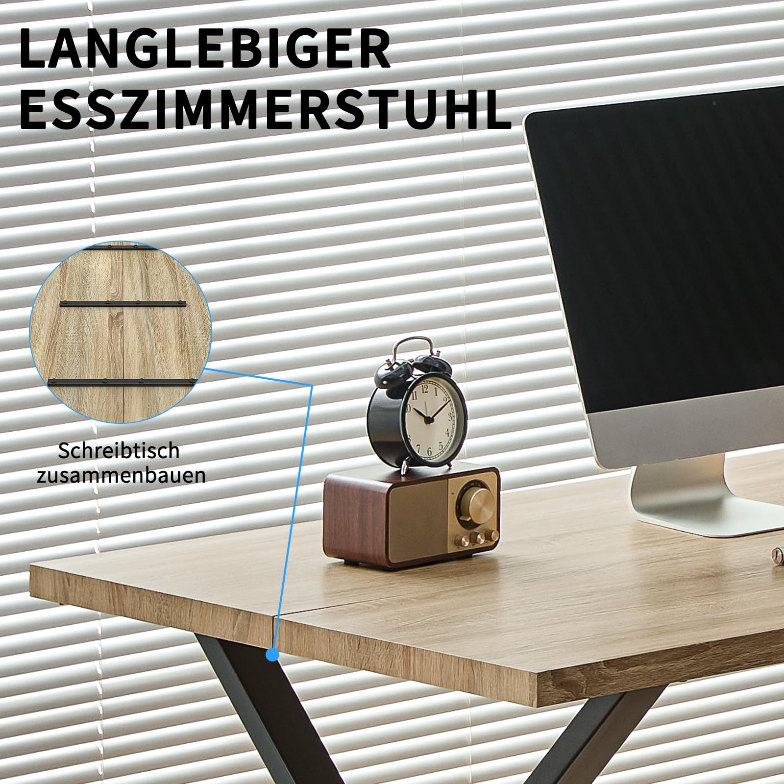WAFTING Essgruppe Esstisch mit 6 Stühlen, 140×80×73cm HDF Esstisch mit Helle Holzmaserung, und Gepolsterte Beige Esszimmerstühle mit hoher Rückenlehne und Leinendesign, für Küche Esszimmer, Wohnzimmer