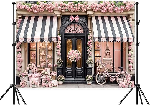 Wathon Spring Floral Boutique Shop Backdrop Romantic Photo Backdrop Pink Girl Woman Party Decorations Banner Birthday Photo Background Booth Studio Video Props 12X10FT