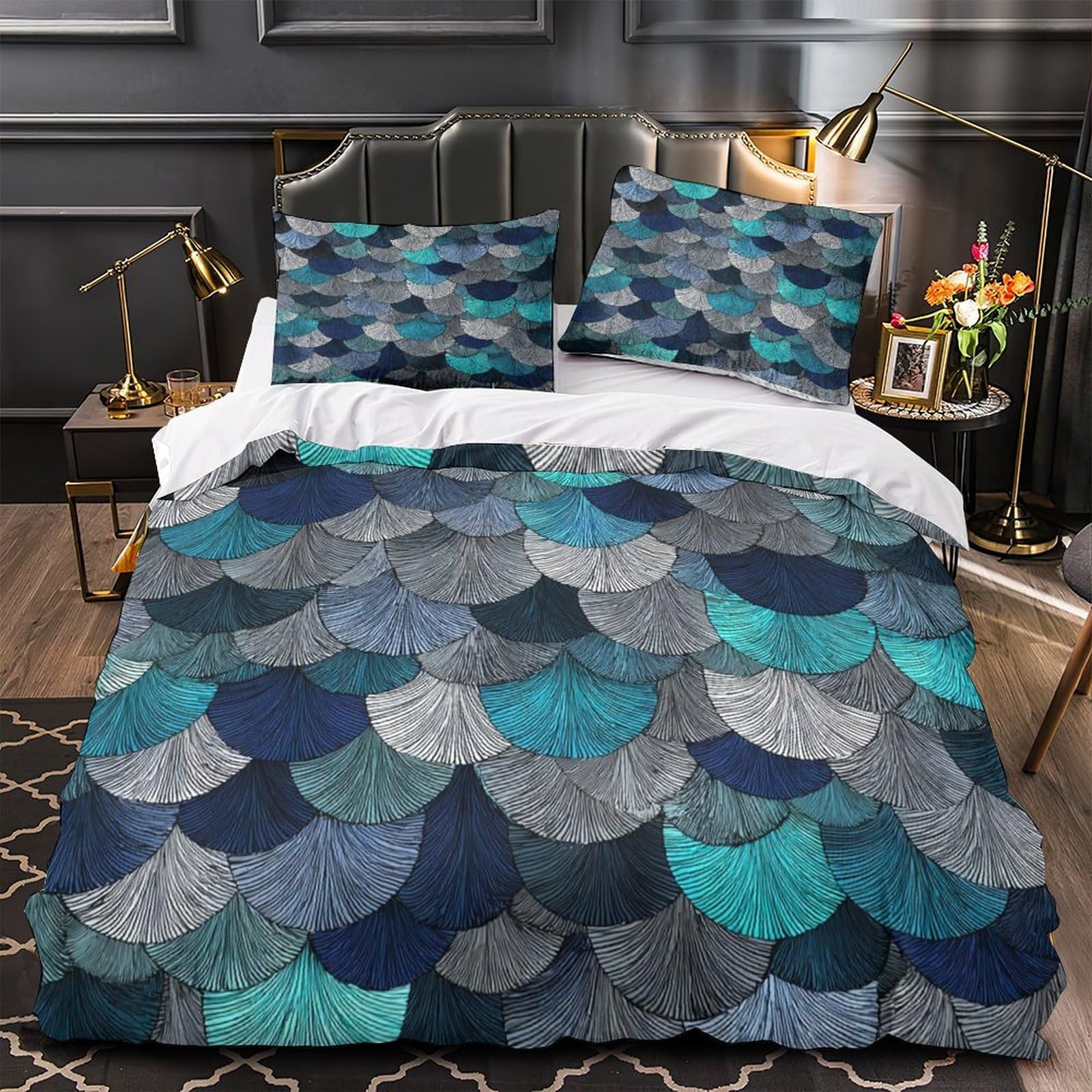 Housse de couette résistante infroissable motif océan abstrait pour lit simple