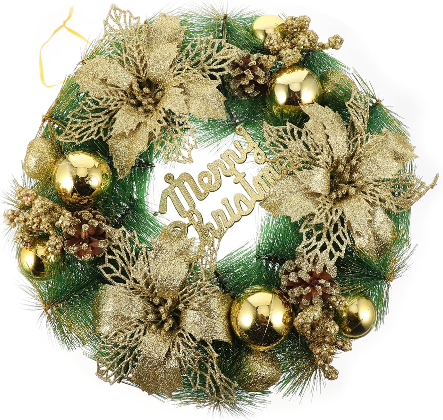 Wakauto Christmas Wreath Pendant Rustic Pine Garland Home Door Hanging Decor Creative Ornament for Festive Holiday Decoration and Gift