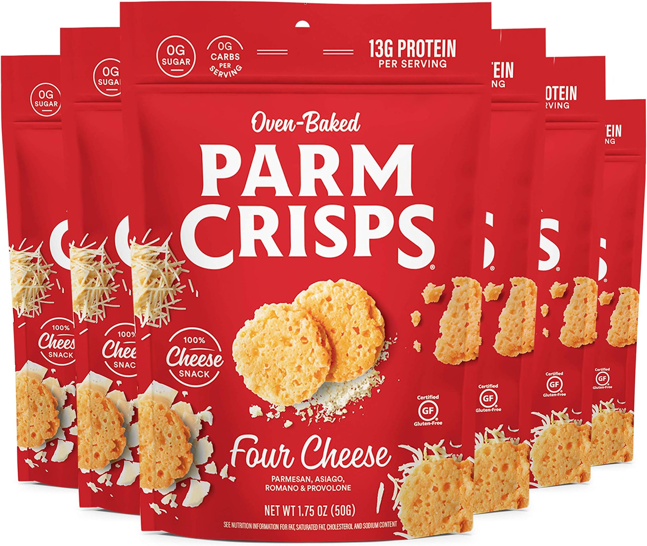 ParmCrisps – Four Cheese Parm Crisps, Made Simply with 100% REAL Cheese | Healthy Keto Snacks, Low Carb, High Protein, Gluten Free, Oven Baked, Keto-Friendly | 1.75 Oz (Pack of 6)