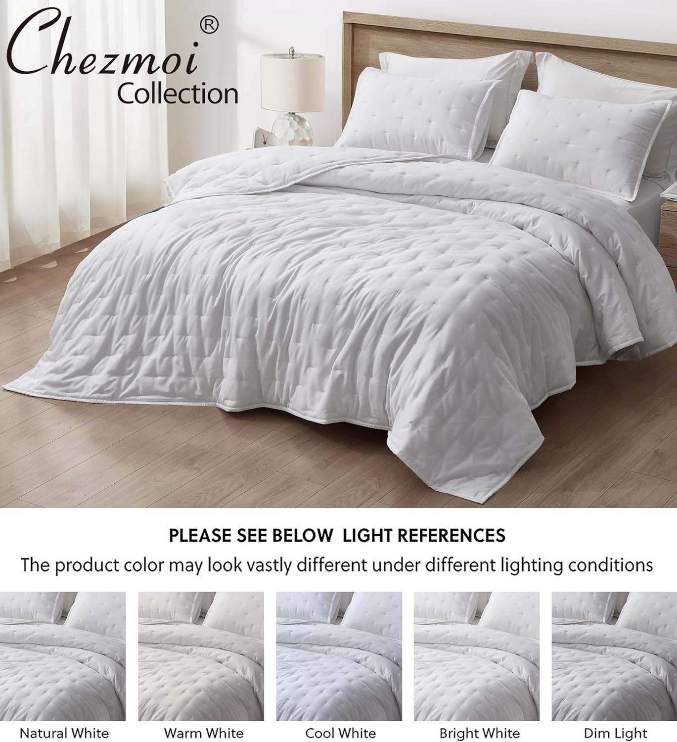 Chezmoi Collection Glen 3-Piece Crescent Stitched Quilt Set, King Size, White - Rayon Derived from Bamboo & Polyester Blended, Soft Breathable Cooling Bedspread for Hot Sleepers