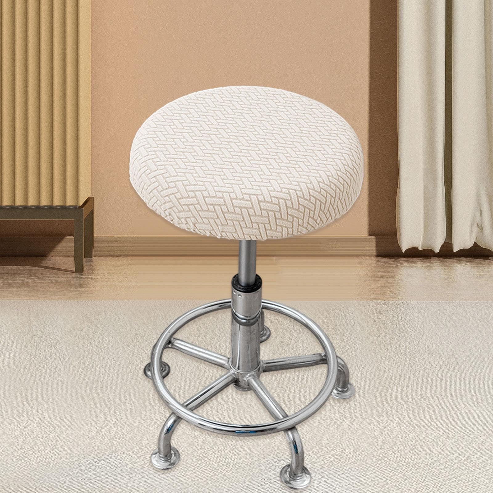 Round Bar Stool Cover, Stool Cushion Chair Seat Protector Soft Dustproof Chair Cover Slipcover for Wedding Office Party Home, Beige, for 37cm to 48cm