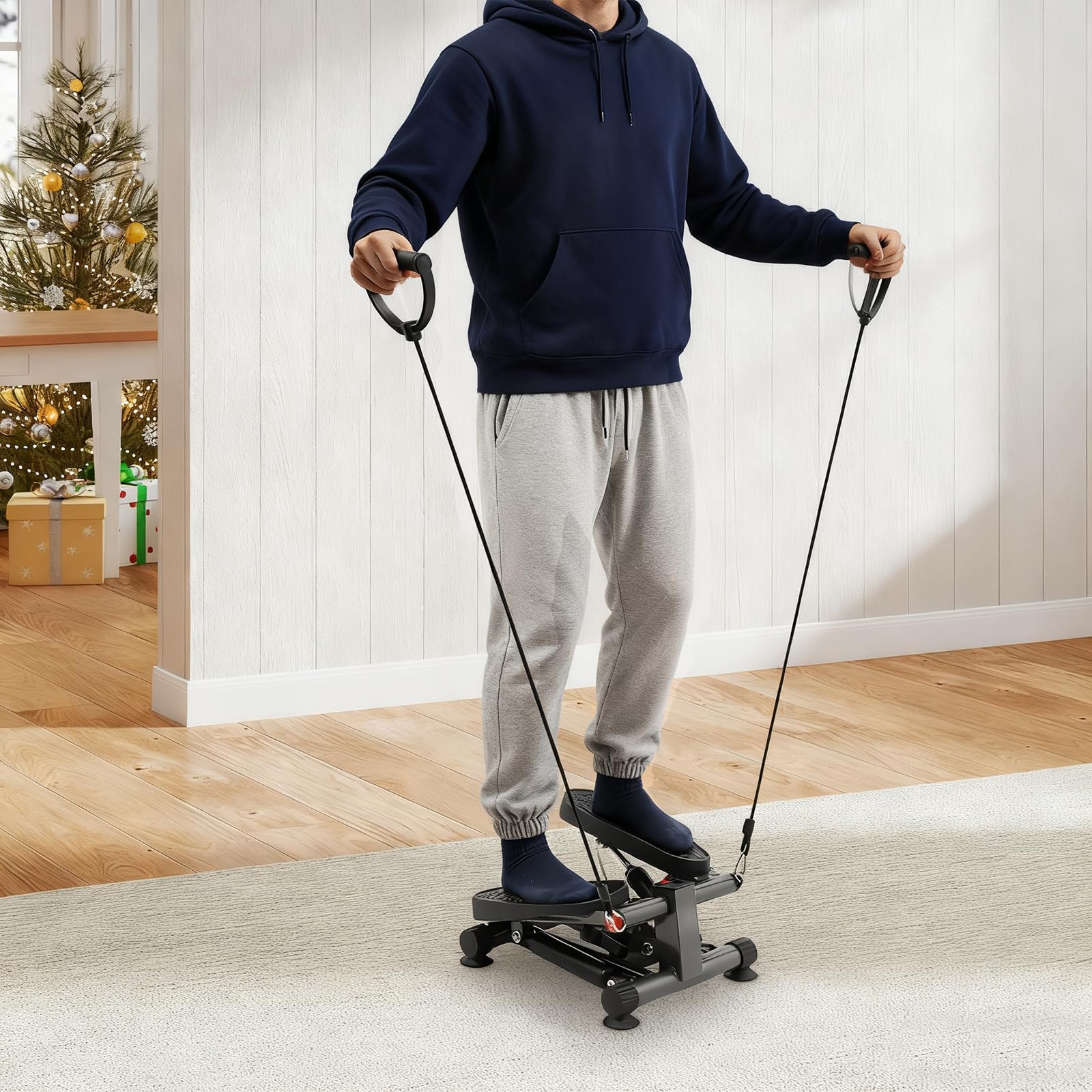 Stepper LCD Mini Stepper mit 2* Springseile, 33.5 * 41.5 * 19cm Stepper Für Zuhause Testsieger für Privathaushalte, Heimfitnessräume, Büros, Fitnessstudios