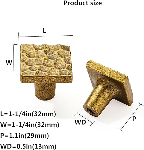 Miniatura 6 de Perillas martilladas para gabinete, paquete de 10 pomos de latón antiguo, pomos redondos rústicos, manijas para puertas de gabinetes de cocina,