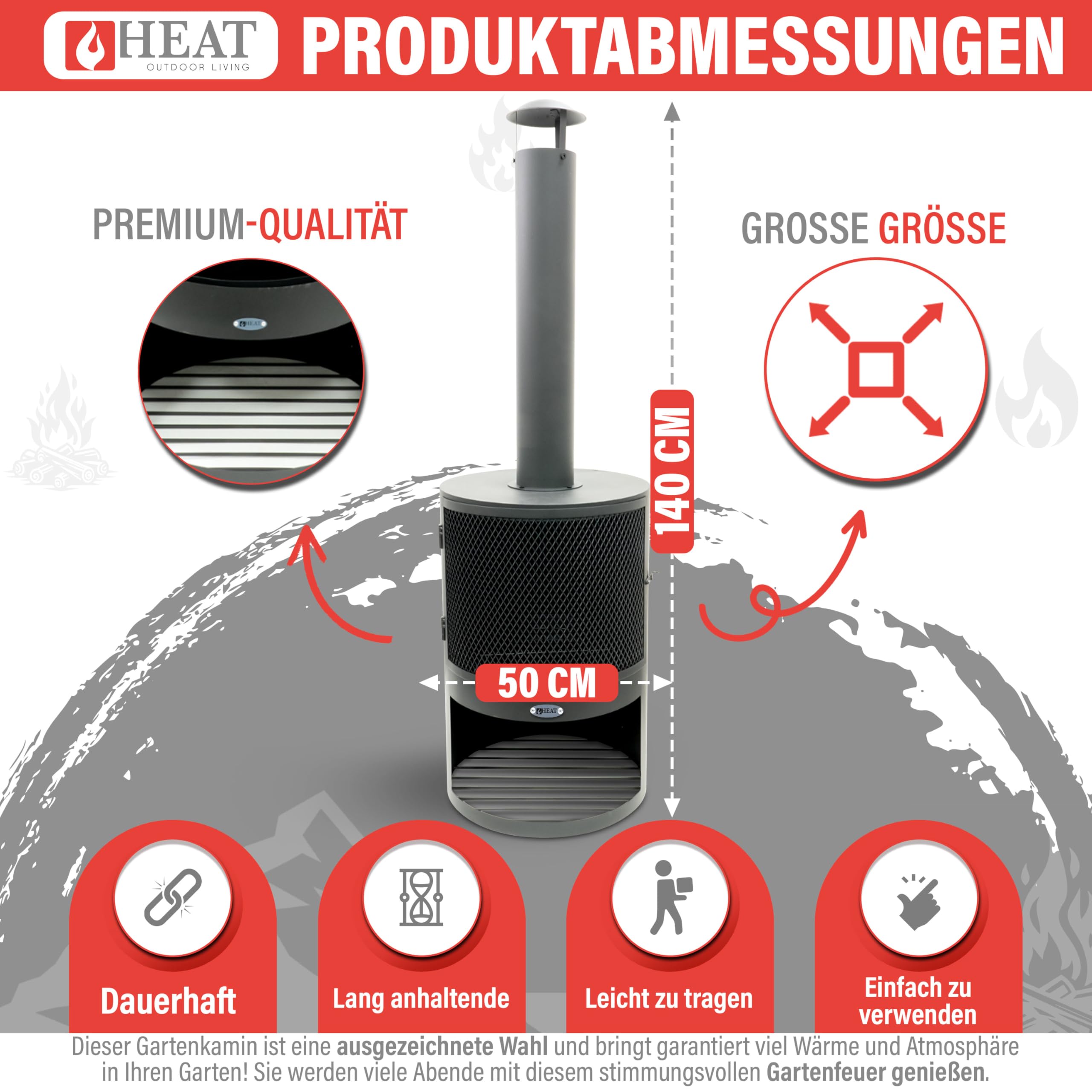 Hamar Gartenkamin Schwarz - Terrassenofen - Feuerstelle für entspannte Abende - Feuersäule Outdoor - Terrassenkamin - Gartenofen aus hochwertigem Stahl - Schwarz - 47x47x148cm