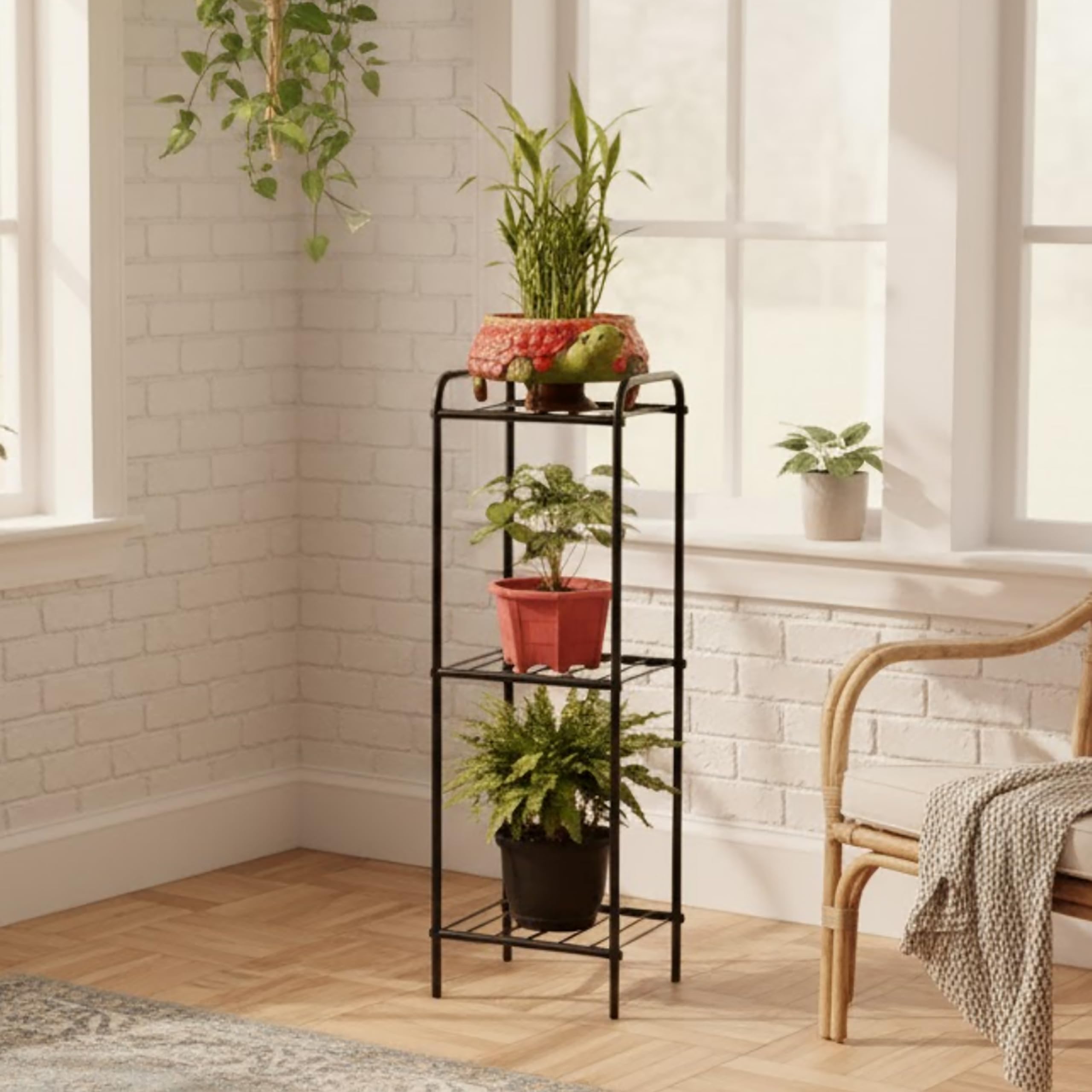 D&V ENGINEERING - Creative in innovation Metal 3-Tier Indoor Outdoor Multipurpose Plant Stand Rack, Flower Pot Display Shelf - Black-image-10