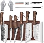 Dragon RIOT Chef Butcher Couteau pour la coupe de viande,Couteau de cuisine avec sac à roulettes,12 PCS Ensemble de couteaux de chef forgés japonais, Cadeau idéal pour les hommes et les femmes