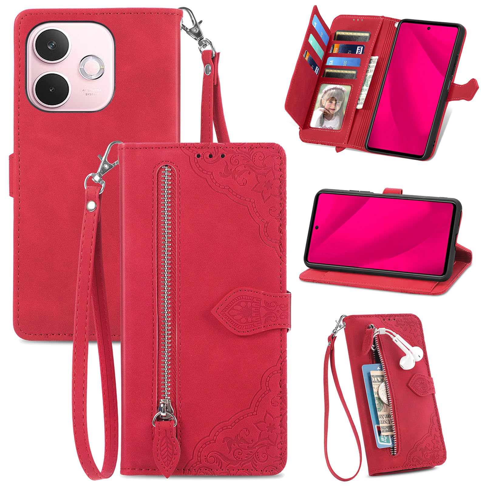 Custodia In Pelle Con Portafoglio Per Oppo Find X5 – Flip Case Con Chiusura Magnetica, 3 Slot Carte E Tasca Contanti, Funzione Stand – Rosa Oro - 2