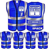 Vista 35 de BeautyWill Chaleco de seguridad con logotipo personalizado, Hi Vis Clase 2, chaleco reflectante de construcción unisex con 5 bolsillos