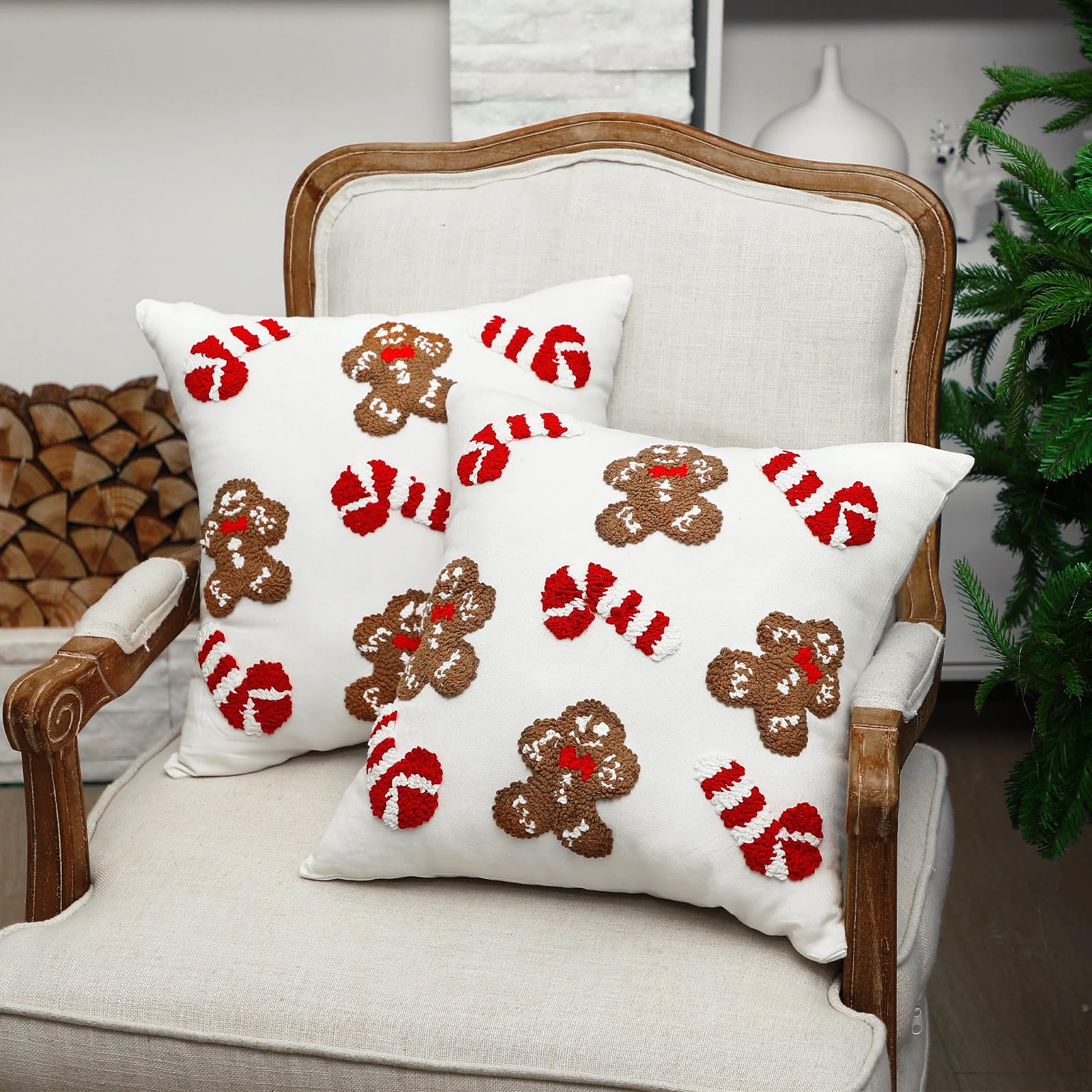 Mixweer 2 federe per cuscini trapuntate con cappello di Natale, 45 x 45 cm, motivo natalizio 3D, decorative, morbide, per divano, letto, camera (pan di zenzero)