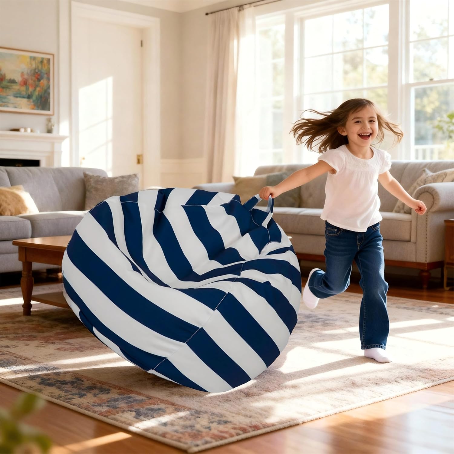 Stuffed Animal Storage Bean Bag Chair Cover Only for Kids Girls Toddler, Large Beanbag Chair Without Filling for Organizing Children Soft Plush Toys