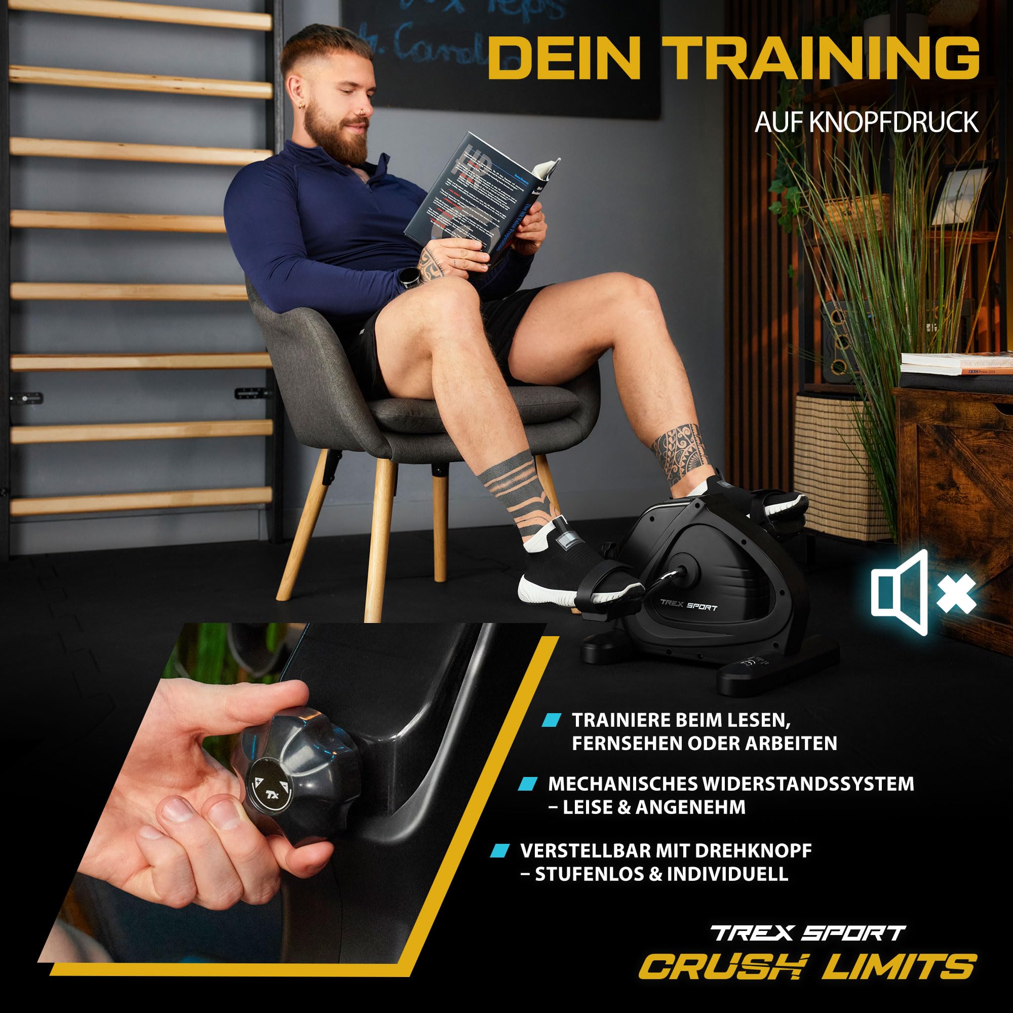 TREX SPORT Pedaltrainer Mini Bike Senioren Heimtrainer Boil bis 120kg | TX-120BB 2in1 Beine & Arme Fitnessgerät für Zuhause, Büro, kompakt, gelenkschonend