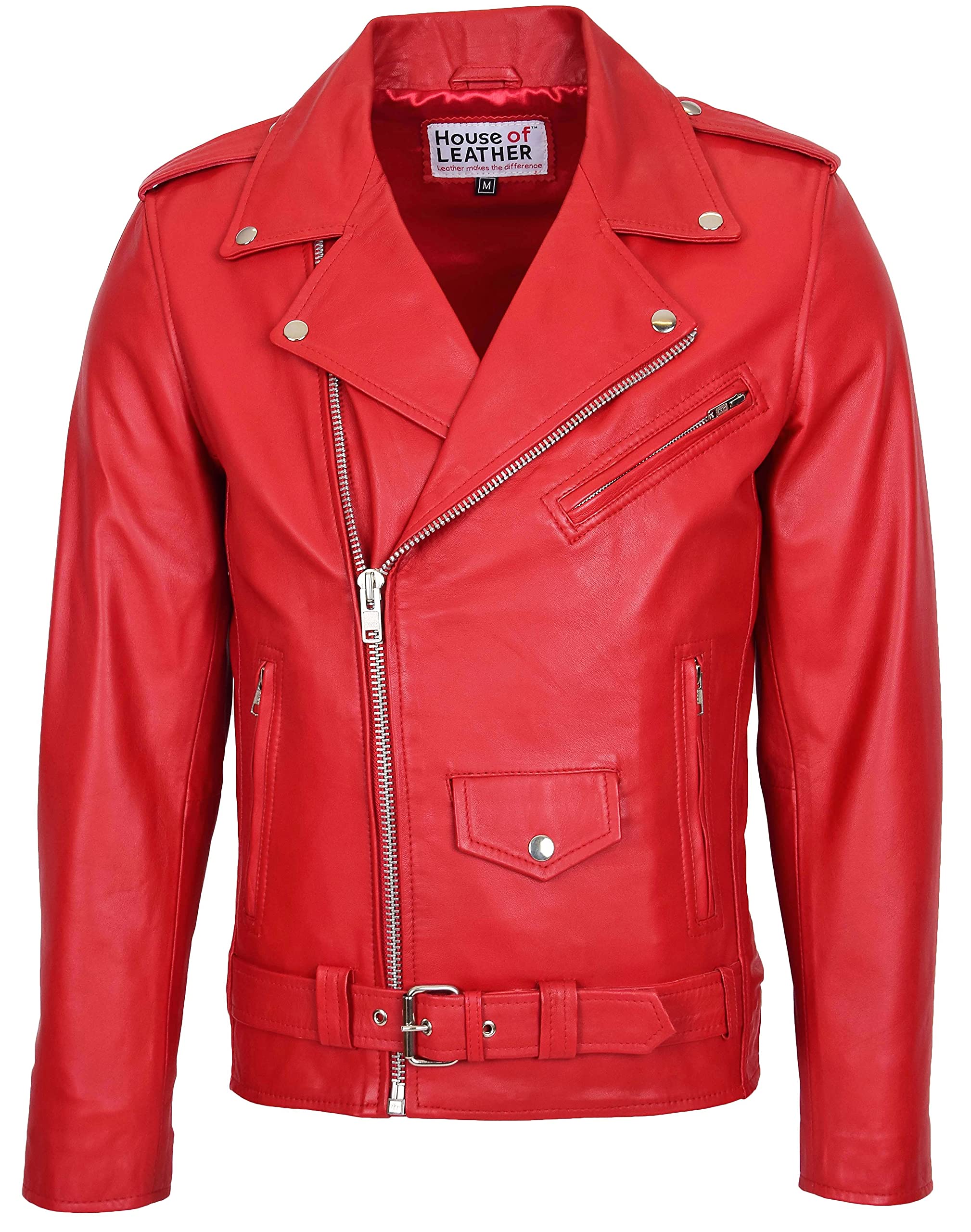 House of Leather - Men's Biker Jacket - Red - XL