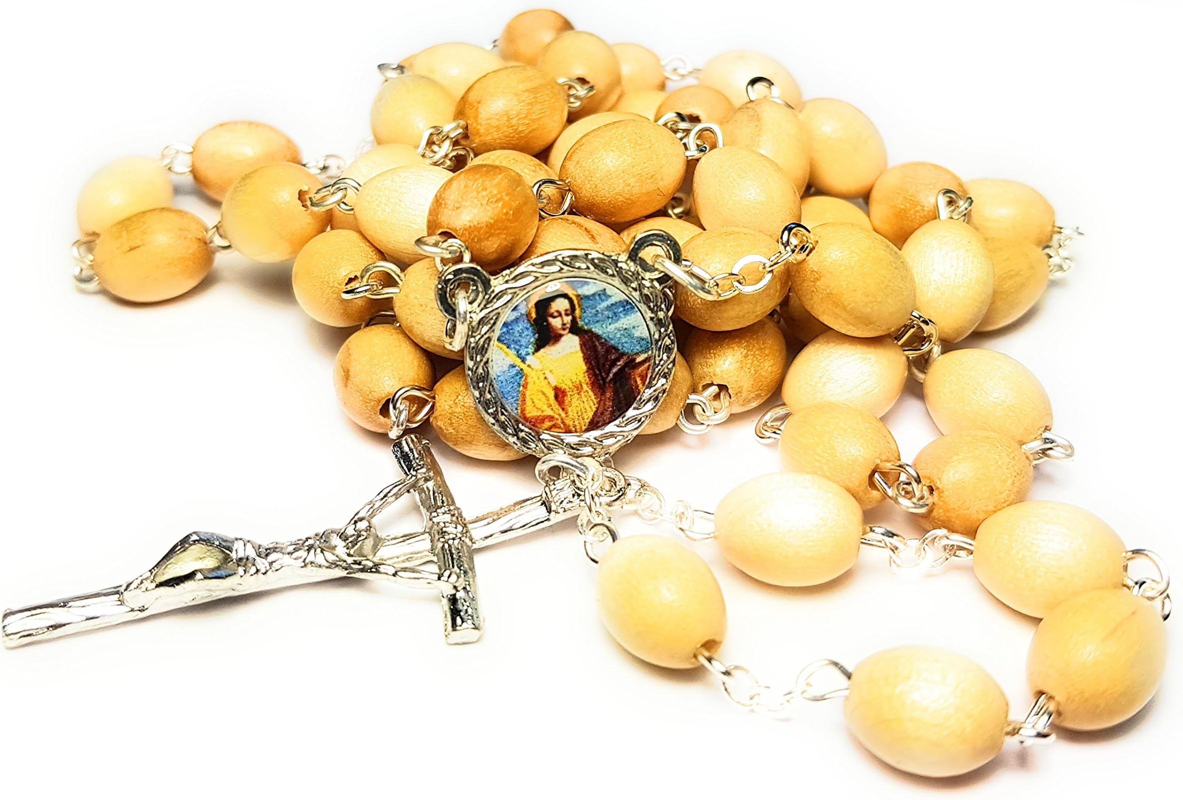 Relic Rosary3rd Class Saint Agatha of Sicily Patron of Breast Cancer Patients Awareness Ribbon fire Earthquake Águeda de Catania patrona de Los Males de Los pechos protectora de Mujeres (Wooden)