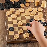 Vista 5 de Sumind 48 Pcs Wooden Checkers Pieces 1.06 Inch Checker Pieces in Drawstring Storage Pouch Board Game with Stackable Ridge for Travel Office