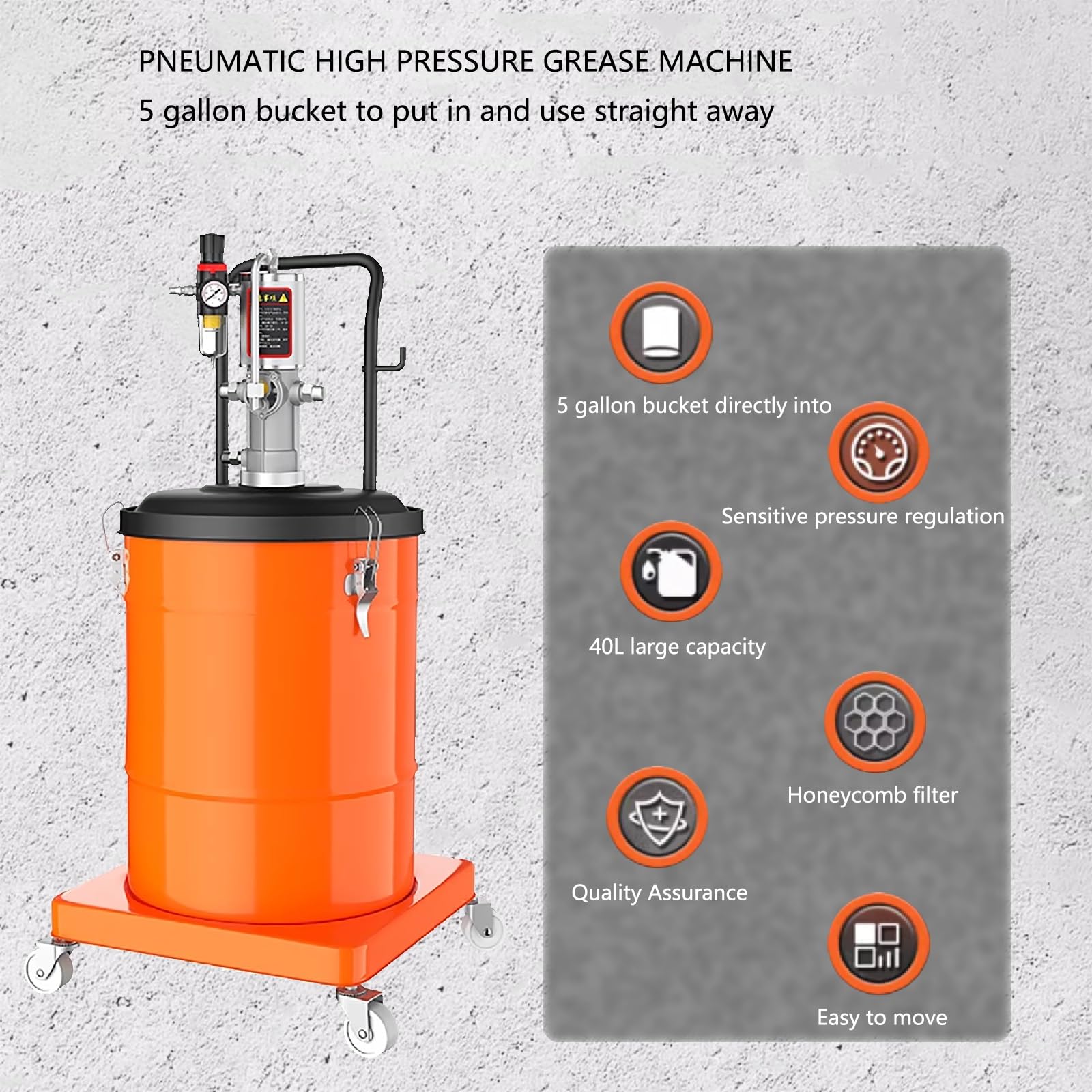 Bomba de grasa neumática, relación de presión 50:1, adecuada para uso automotriz, gran capacidad para cubo de 5 galones, lubricación de aceite de máquina herramienta