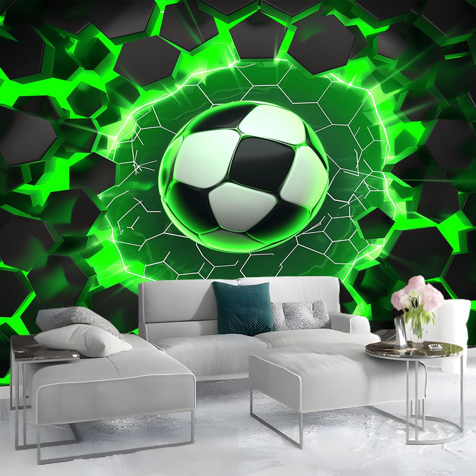 Carta da parati Calcio digitale da videogioco Carta da parati 350 x 256 cm fotografica, murale, carta da parati a motivi, carta da parati in tessuto non tessuto, Verde
