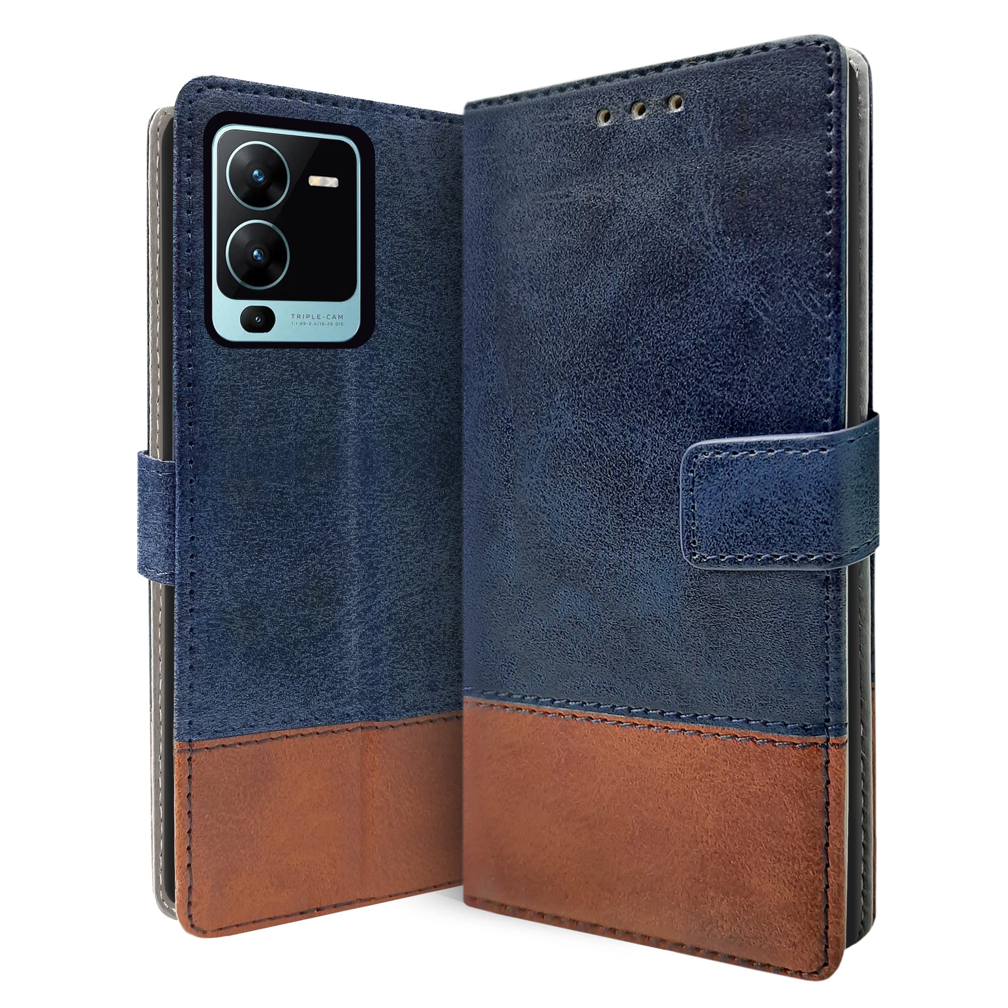 CEDO Vivo V25 Pro (5G) Flip Cover | Leather Finish | Inside Pockets & Inbuilt Stand | Shockproof Wallet Style Magnetic Closure Back Case Flipcover (Blue Brown) (B0BGC9J354) Amazon Price History, Amazon Price Tracker