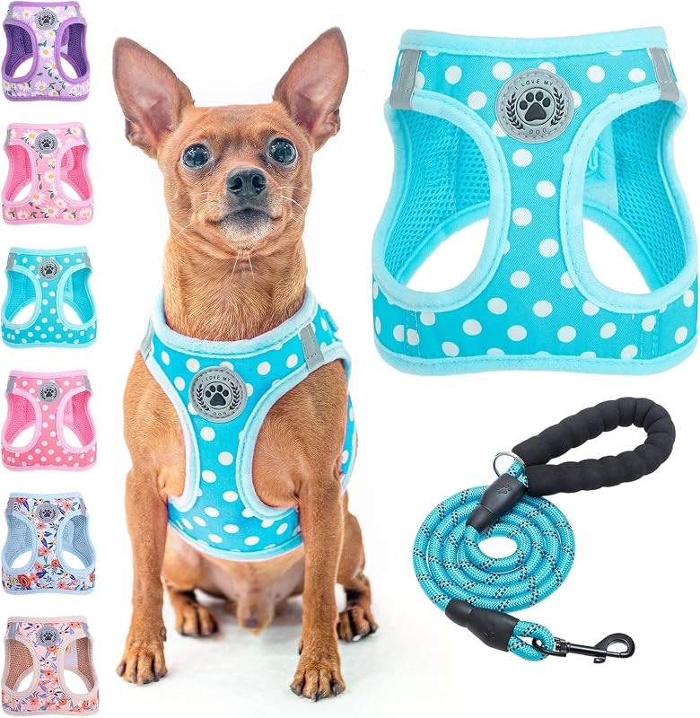 Peitoral Vest com Guia para Cães Pequenos BEAUTYZOO, Estampa Poá, 2XS